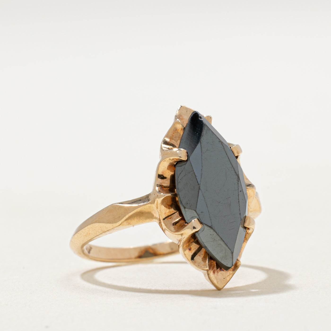 10K Marquise Cut Hematite Ring | 1.90ct | SZ 4