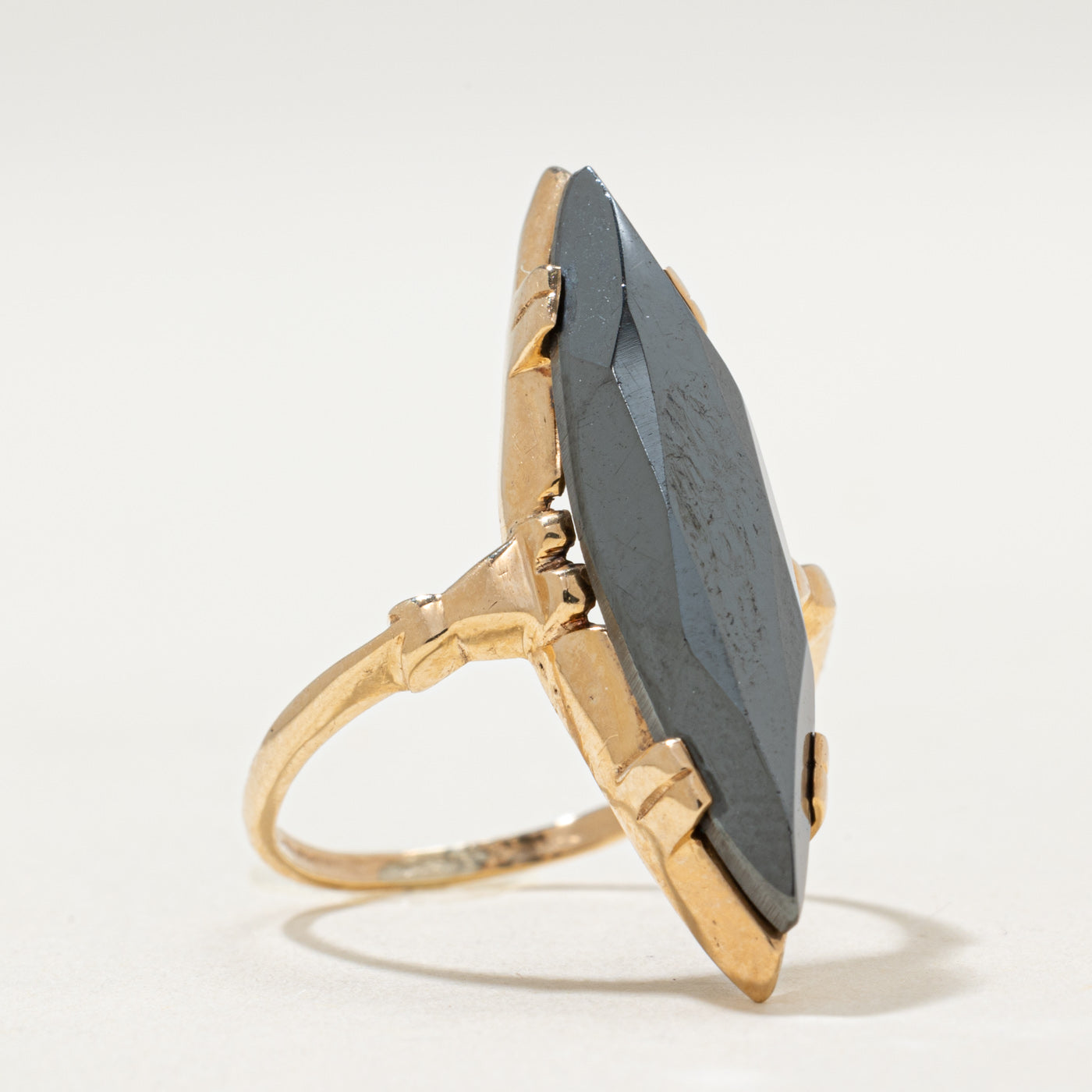 10K Hematite Navette Ring | 4.90ct | SZ 6.75