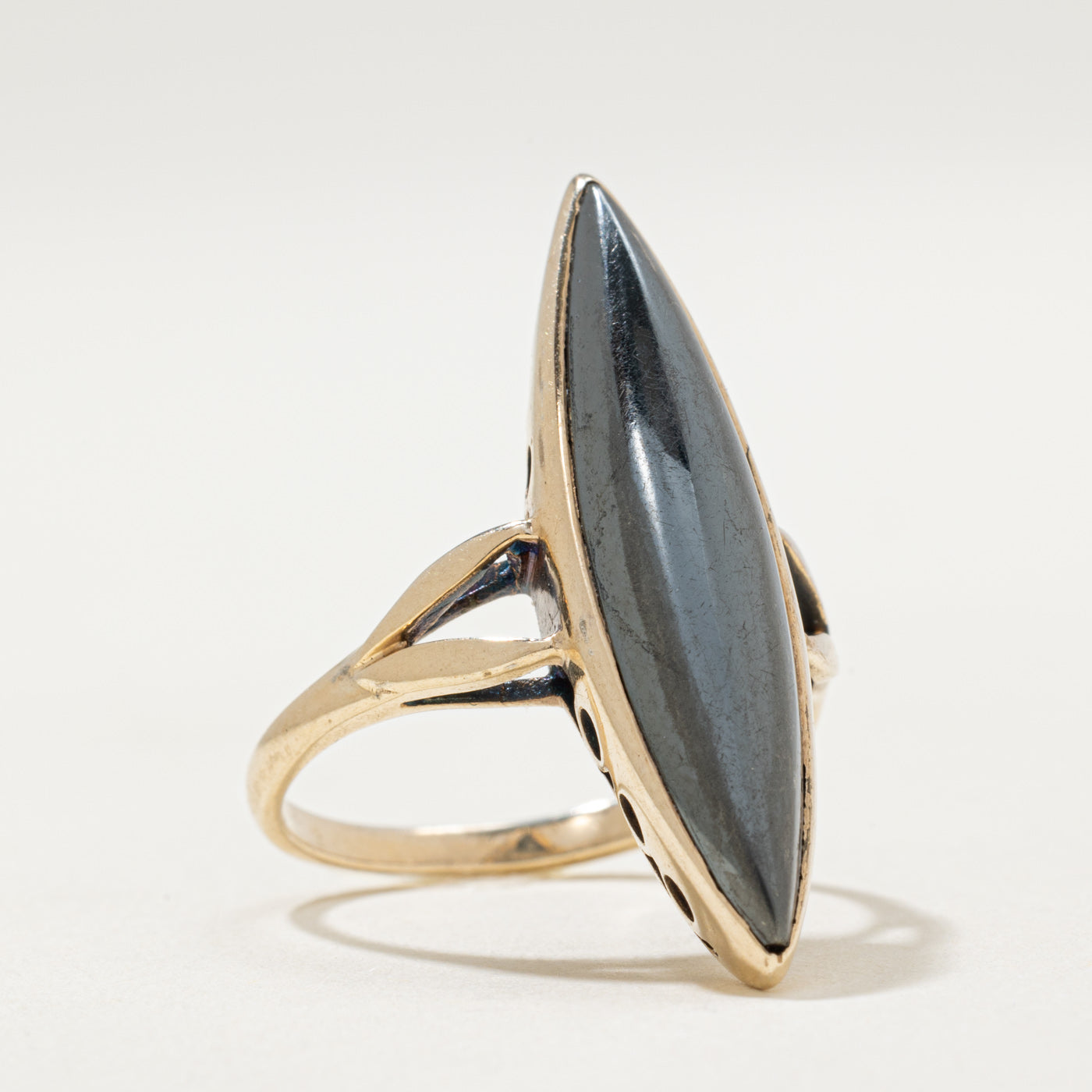 10K Hematite Navette Ring | 7.00ct | SZ 6.5