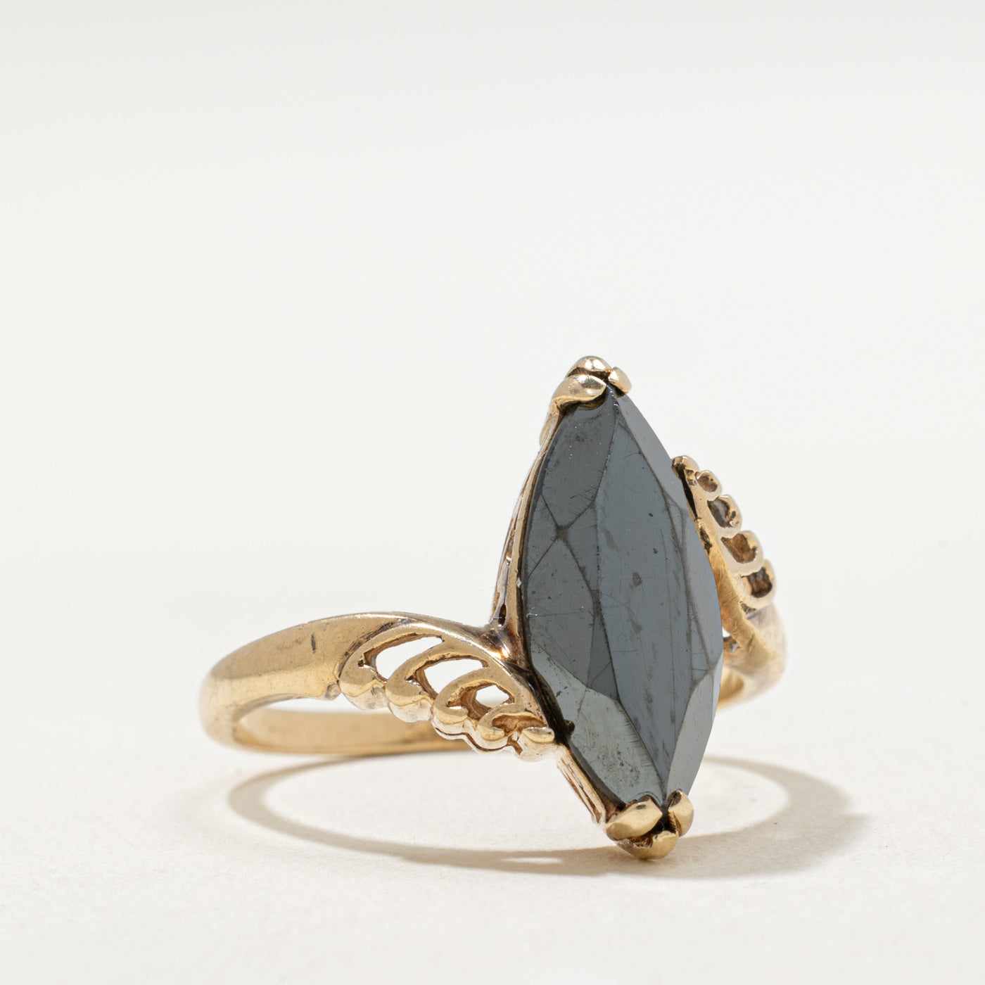 10K Marquise Cut Hematite Bypass Ring | 2.20ct | SZ 6.5