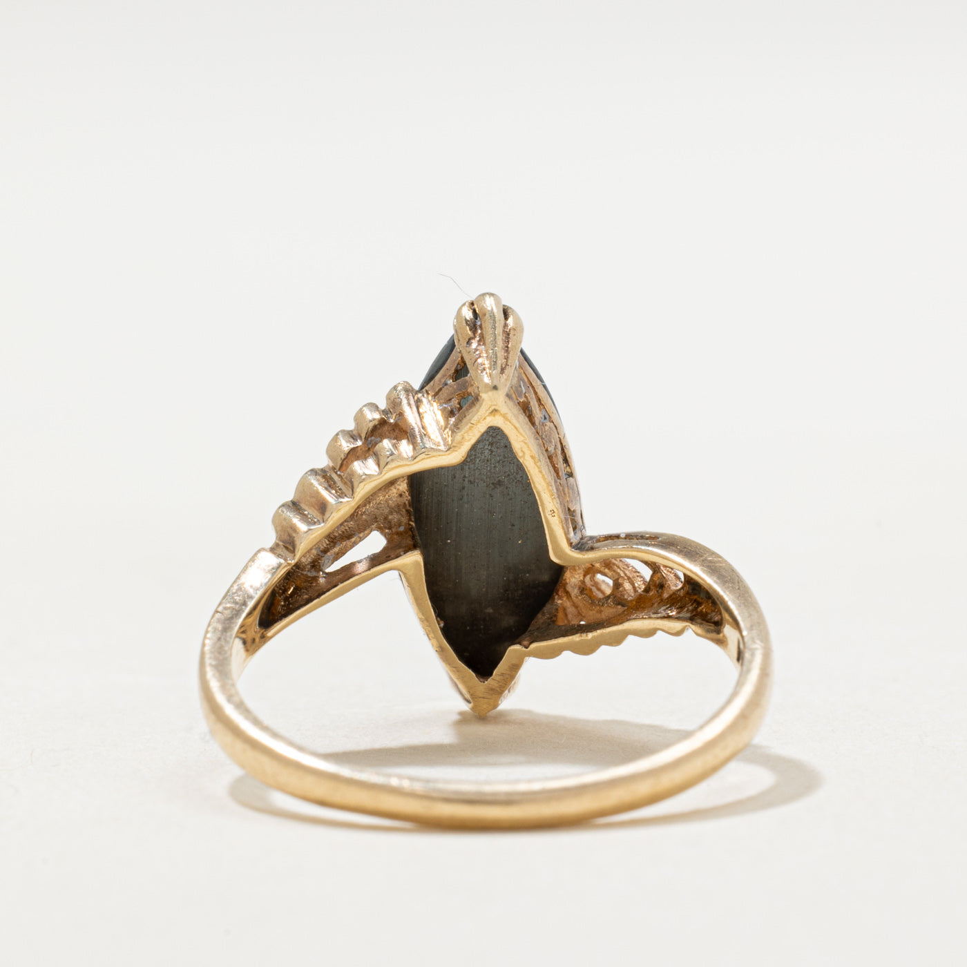 10K Marquise Cut Hematite Bypass Ring | 2.20ct | SZ 6.5