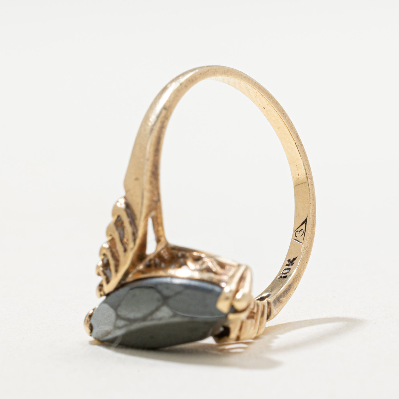 10K Marquise Cut Hematite Bypass Ring | 2.20ct | SZ 6.5