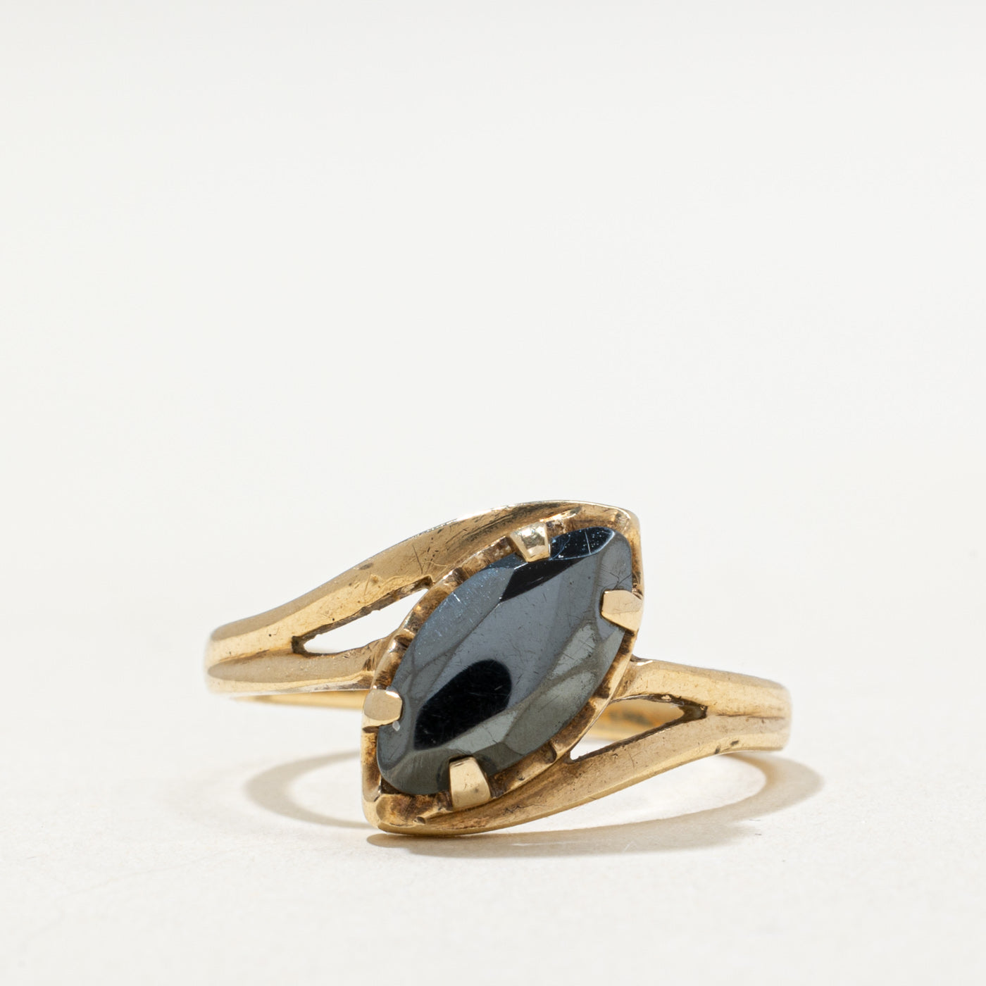 10K Diagonal Set Hematite Bypass Ring | 0.80ct | SZ 5