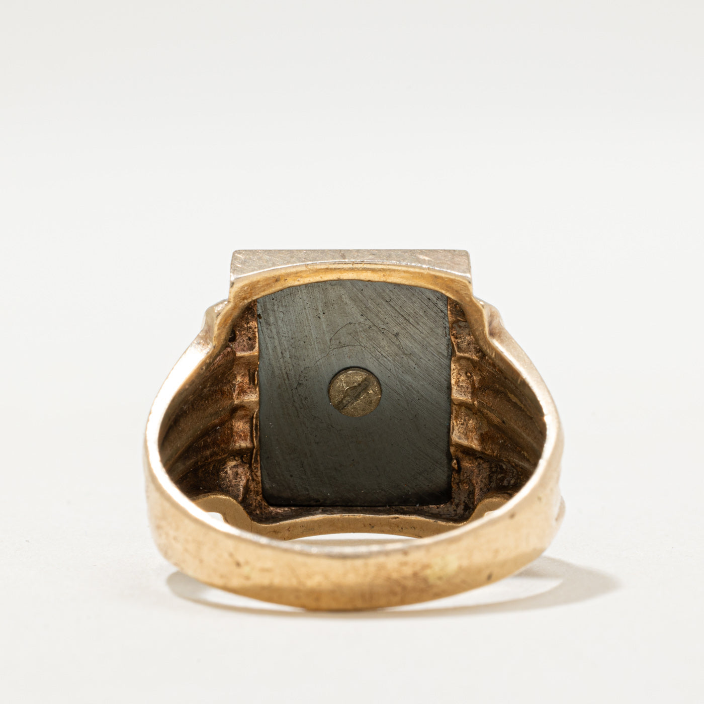 10K Hematite 'L' Initial Signet Ring | 7.80ct | SZ 10.75