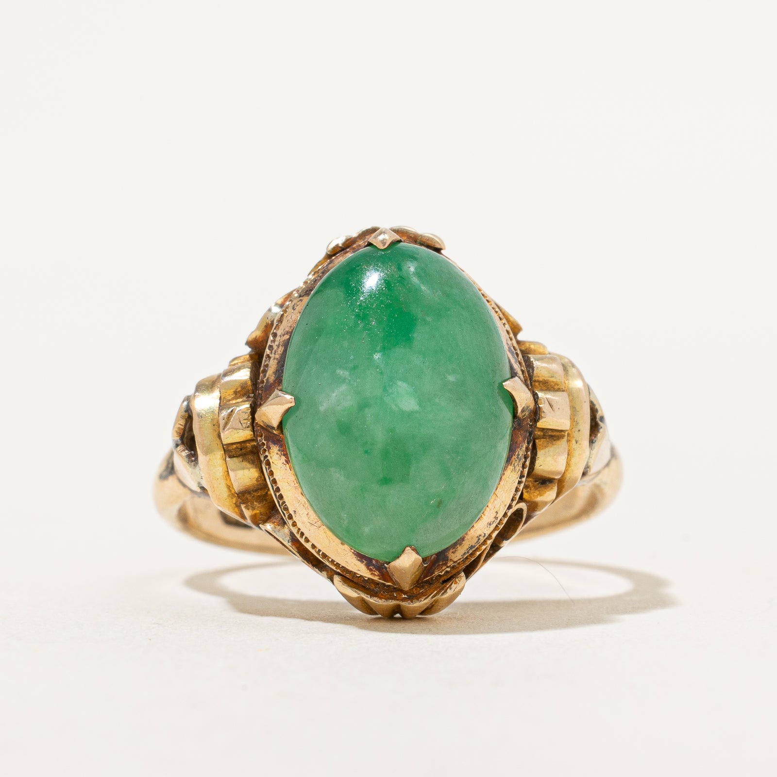 Oval Cabochon Jade Textured Cocktail Ring | 7.60ct | SZ 6.5