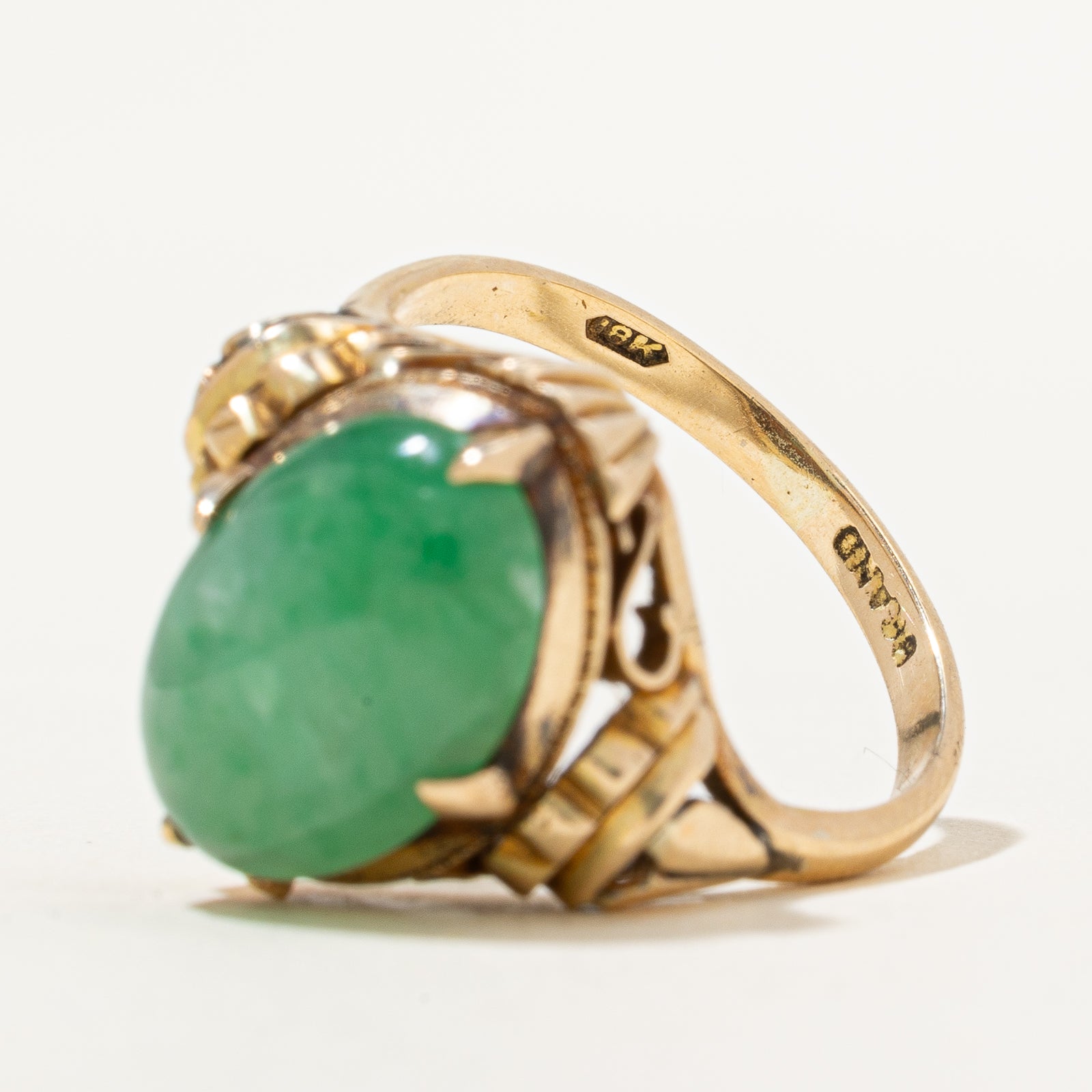 Oval Cabochon Jade Textured Cocktail Ring | 7.60ct | SZ 6.5