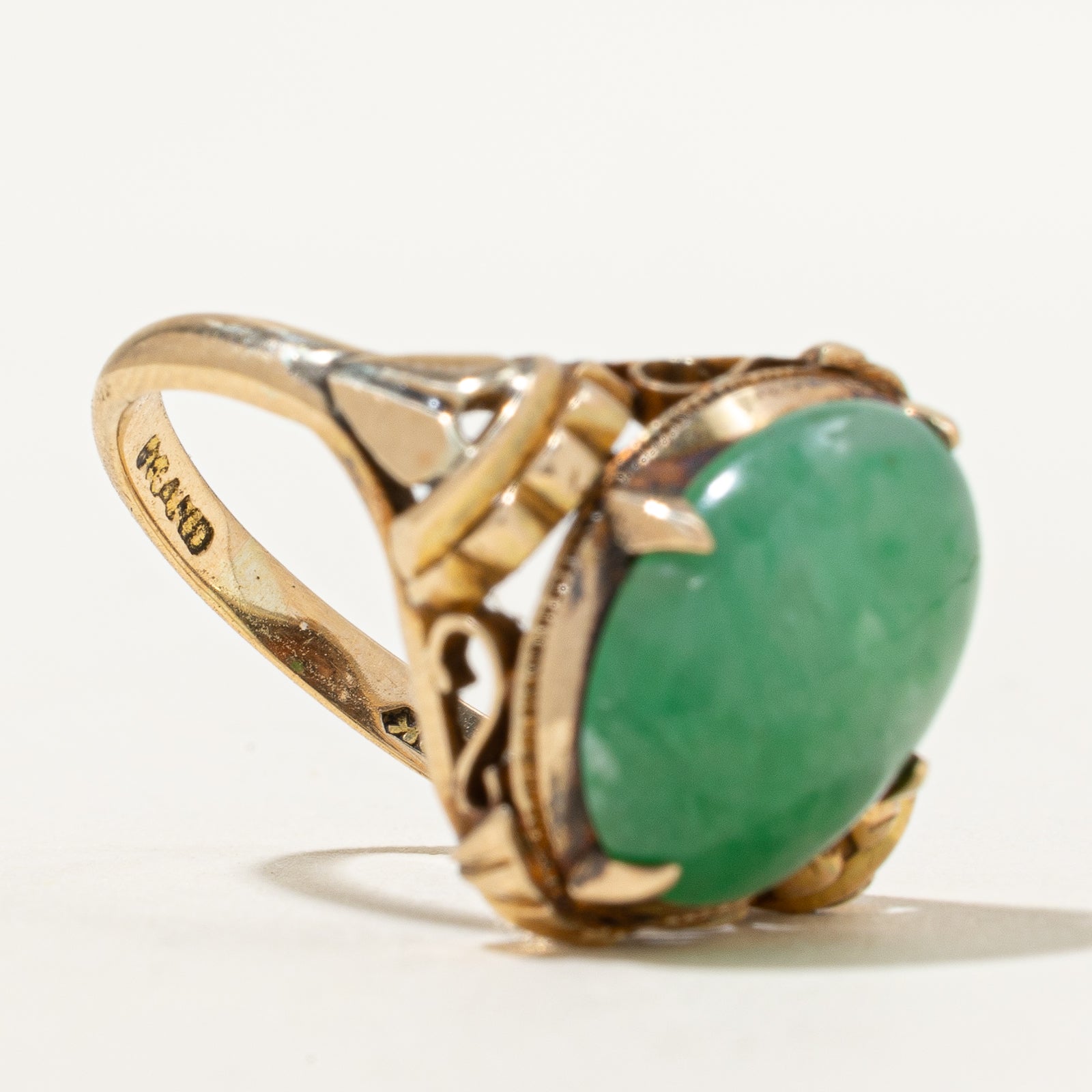 Oval Cabochon Jade Textured Cocktail Ring | 7.60ct | SZ 6.5