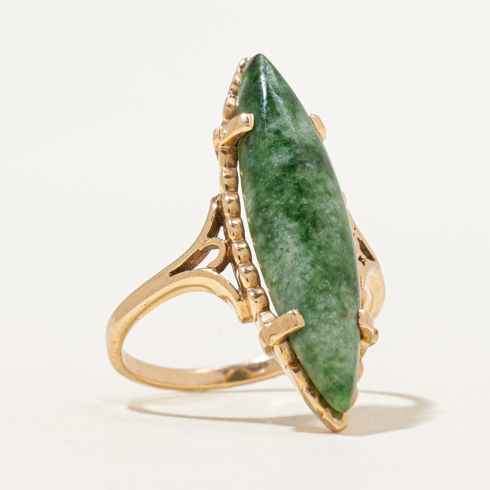 Nephrite Jade Navette Ring | 4.50ct | SZ 6.5