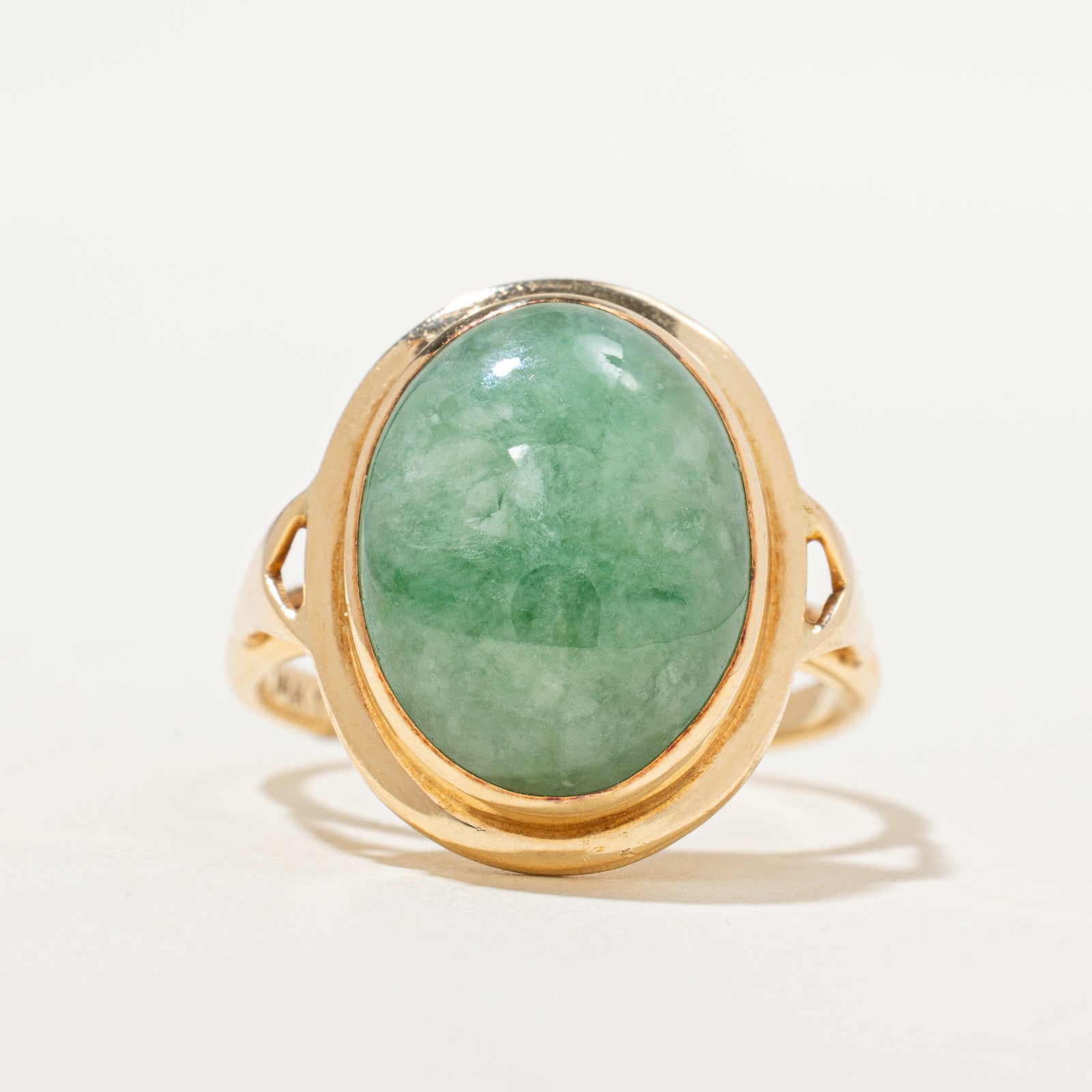 Bezel Set Oval Cabochon Jade Ring | 6.00ct | SZ 6.5
