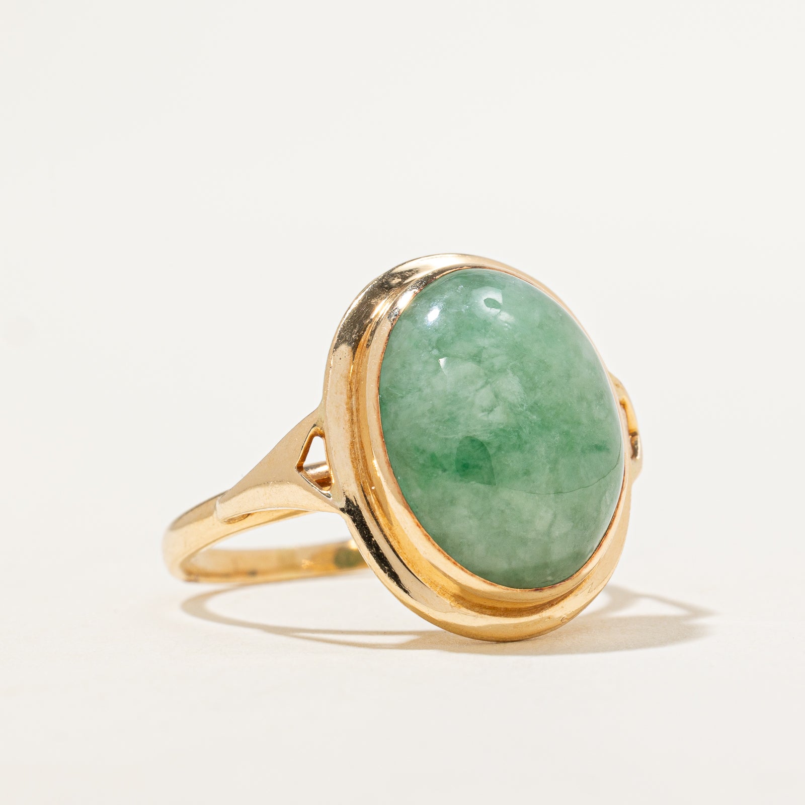 Bezel Set Oval Cabochon Jade Ring | 6.00ct | SZ 6.5