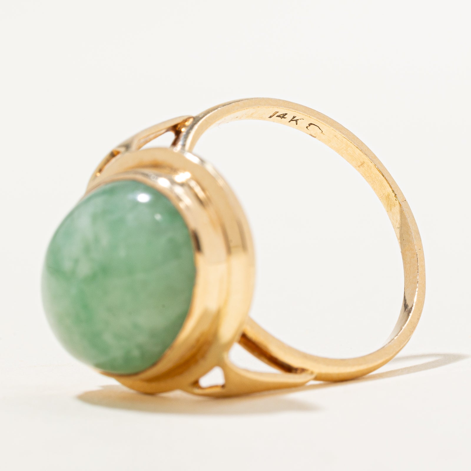Bezel Set Oval Cabochon Jade Ring | 6.00ct | SZ 6.5