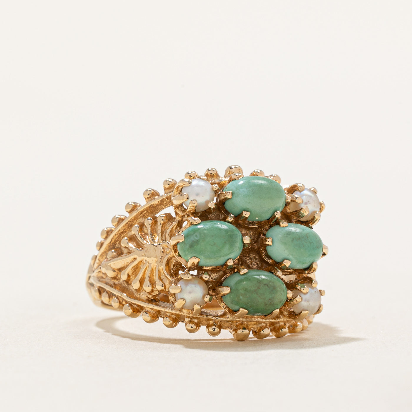 Jade & Pearl Textured Cocktail Ring | 2.00ctw | SZ 7