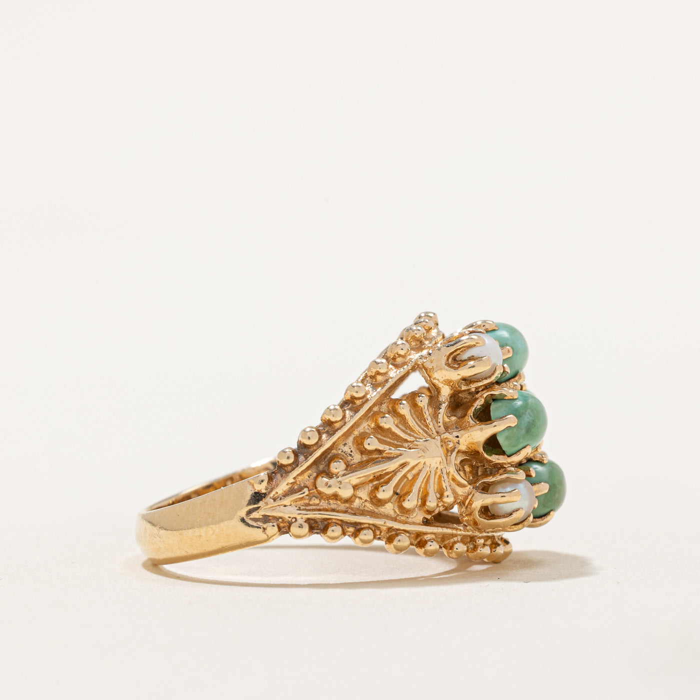Jade & Pearl Textured Cocktail Ring | 2.00ctw | SZ 7