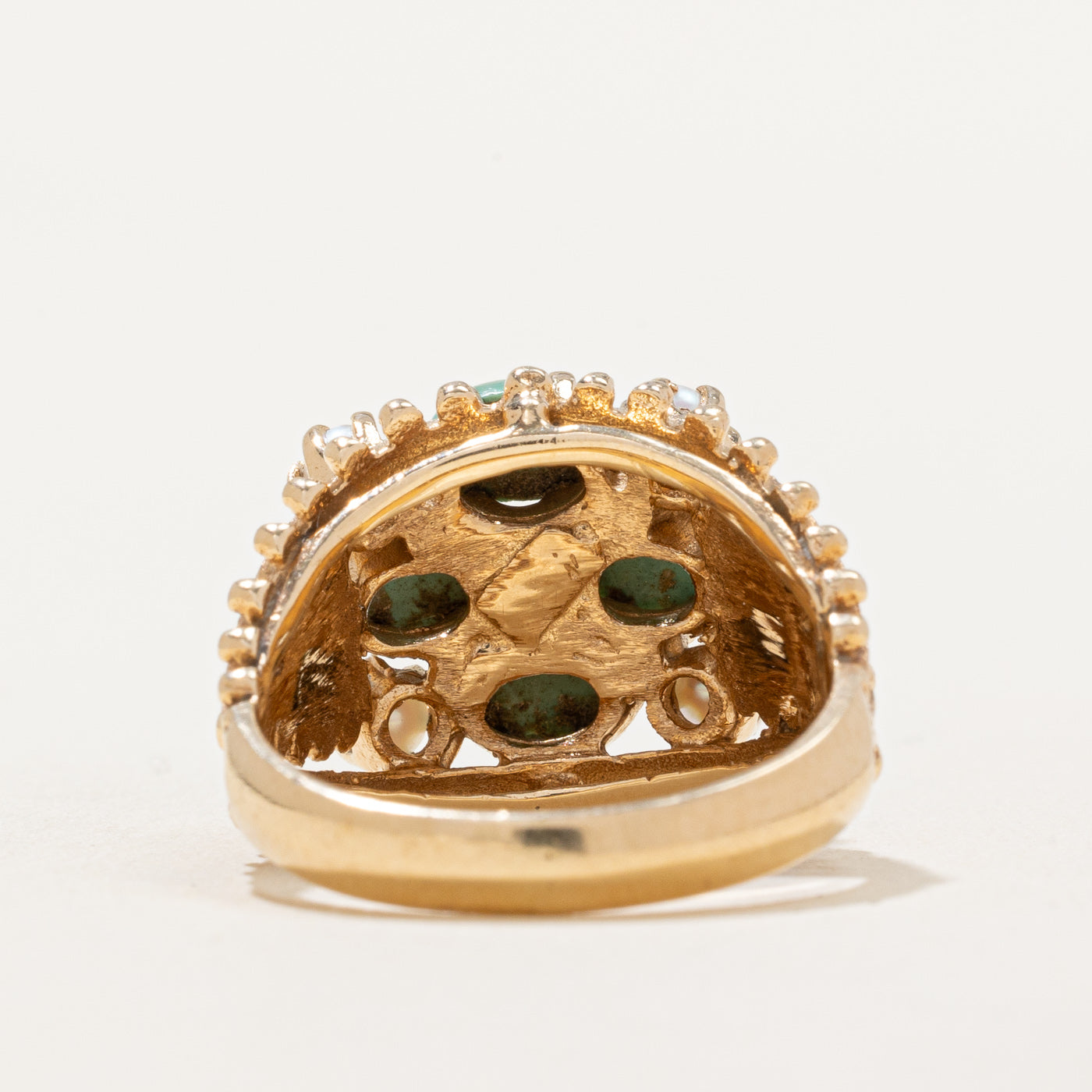 Jade & Pearl Textured Cocktail Ring | 2.00ctw | SZ 7