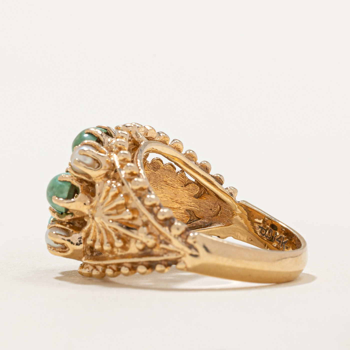 Jade & Pearl Textured Cocktail Ring | 2.00ctw | SZ 7