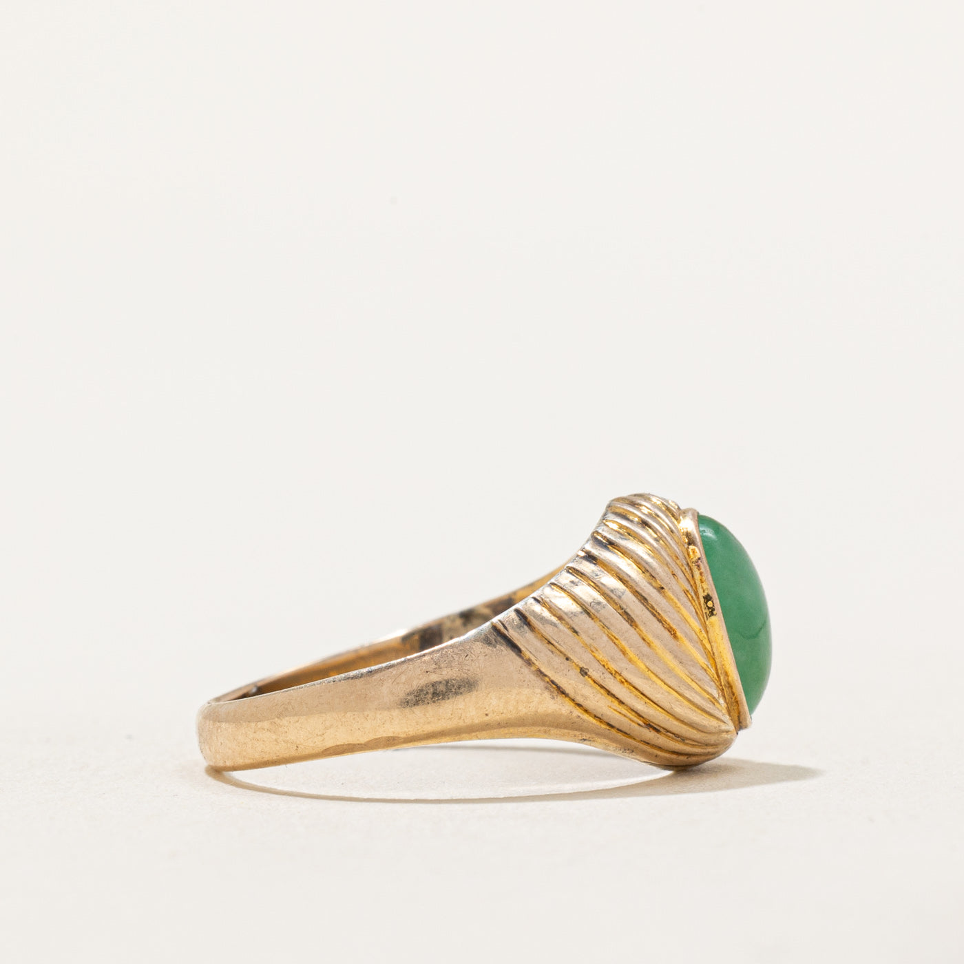 Oval Cabochon Jade Grooved Ring | 1.50ct | SZ 5.75