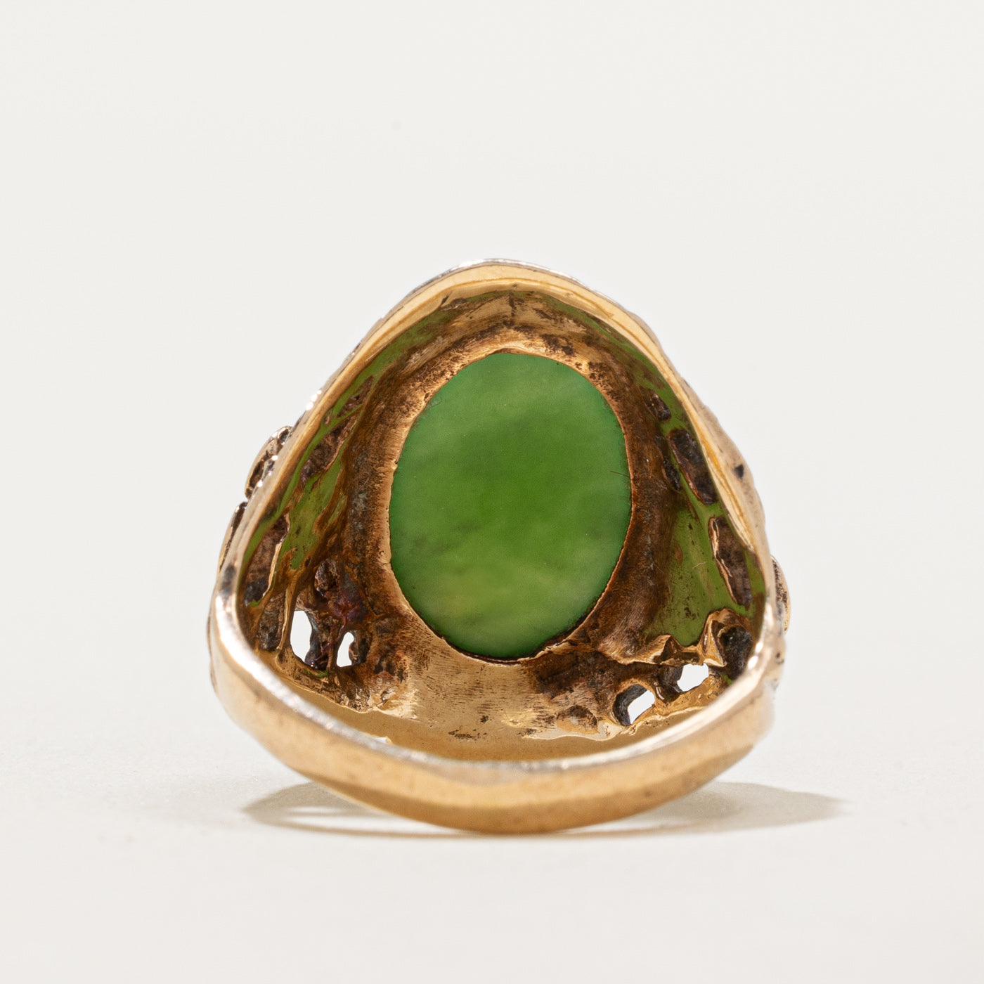 Bague cocktail en jade néphrite à motif floral texturé | 5,40 ct | Taille 5,5