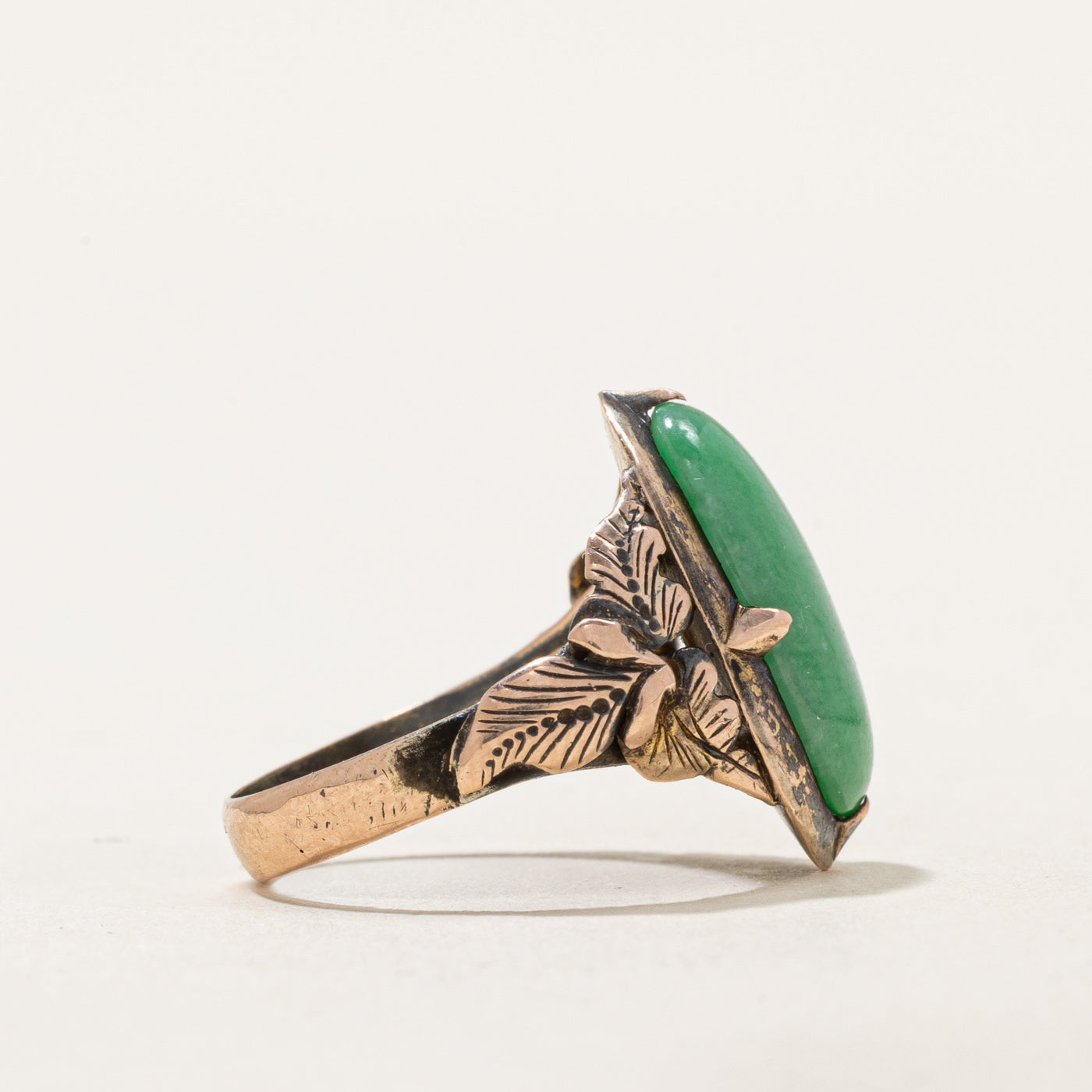 Oval Cabochon Jade Textured Ring | 4.80ct | SZ 4.75