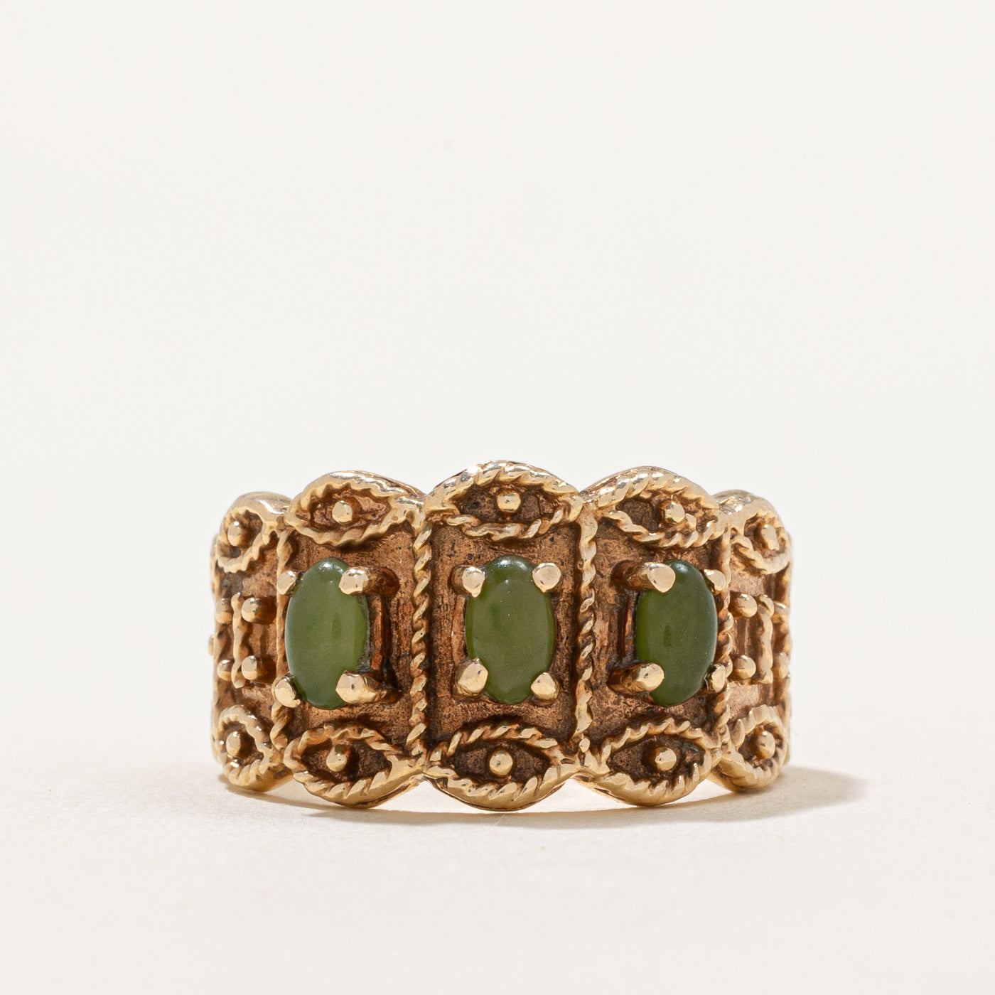 Three Stone Nephrite Jade Textured Ring | 0.60ctw | SZ 6.25