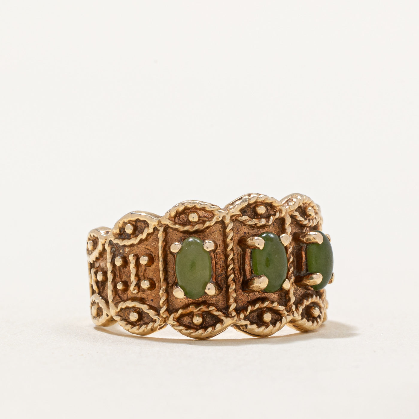 Three Stone Nephrite Jade Textured Ring | 0.60ctw | SZ 6.25