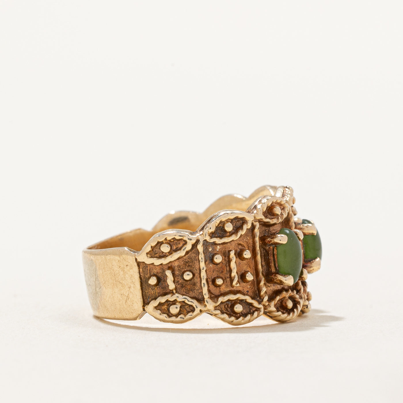 Three Stone Nephrite Jade Textured Ring | 0.60ctw | SZ 6.25