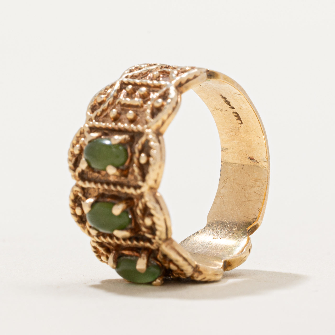 Three Stone Nephrite Jade Textured Ring | 0.60ctw | SZ 6.25