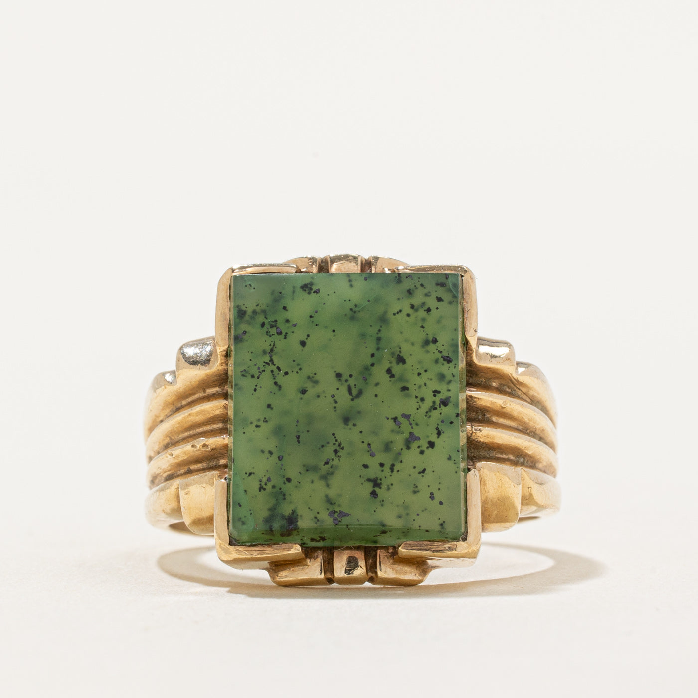 Solitaire Nephrite Jade Grooved Cocktail Ring | 4.00ct | SZ 9