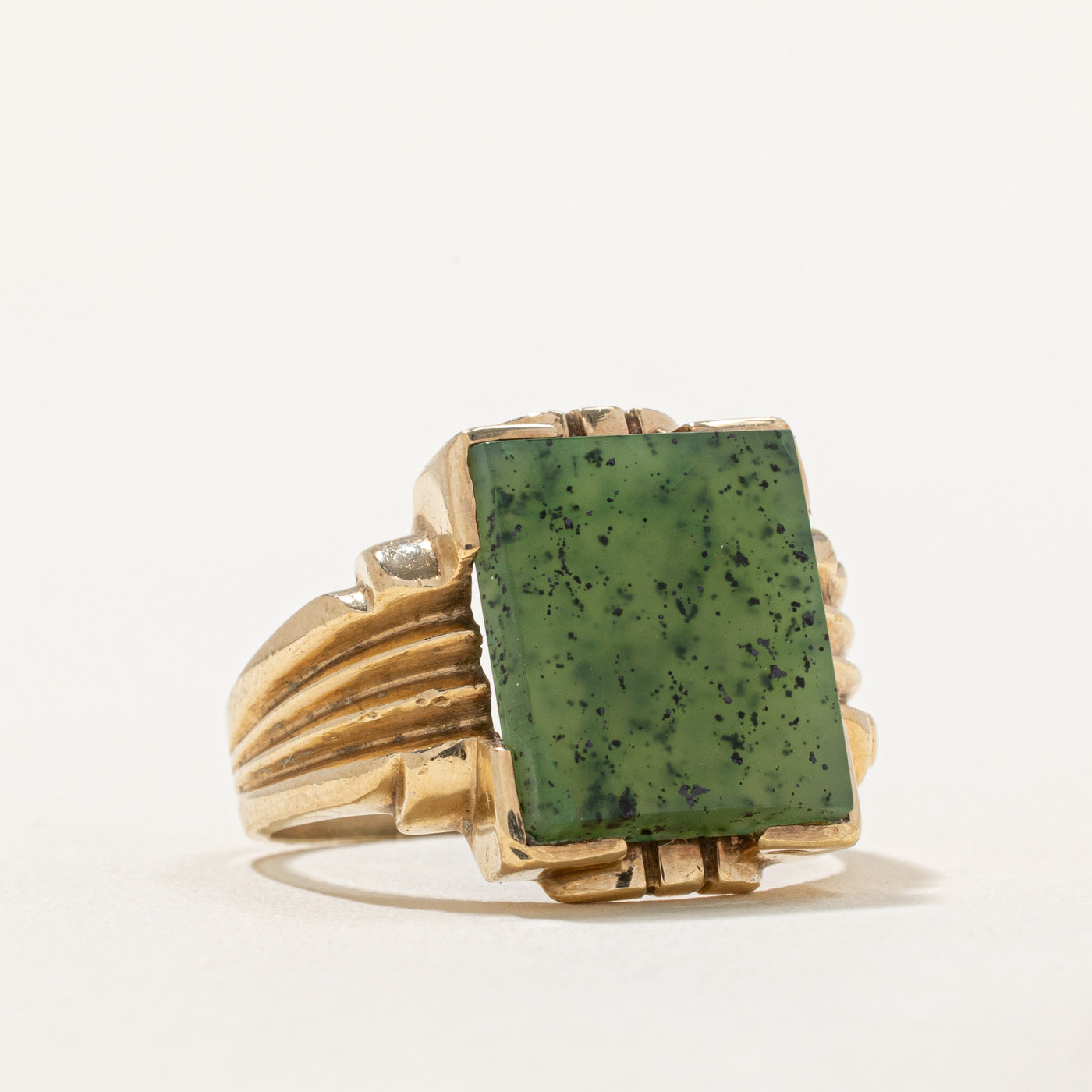Solitaire Nephrite Jade Grooved Cocktail Ring | 4.00ct | SZ 9