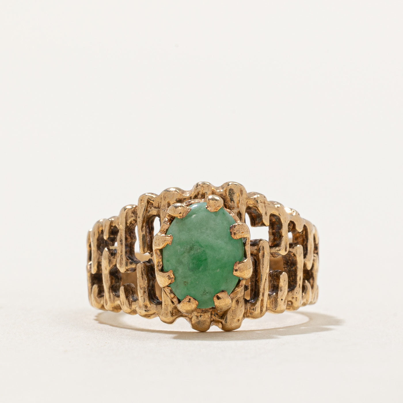 Oval Cabochon Jade Textured Ring | 0.90ct | SZ 5.25