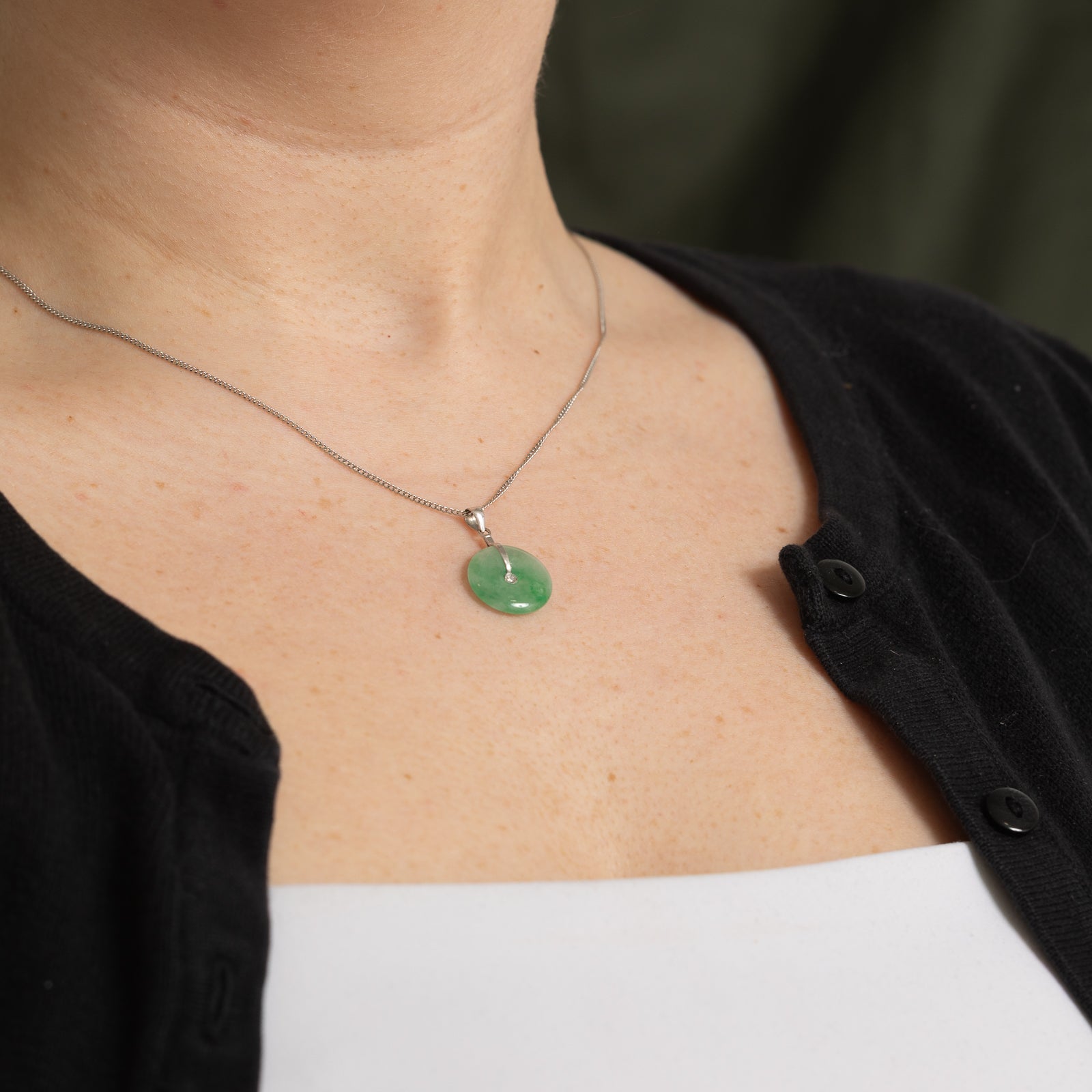 Circle Jadeite & Diamond Pendant | 5.50ct, 0.01ct