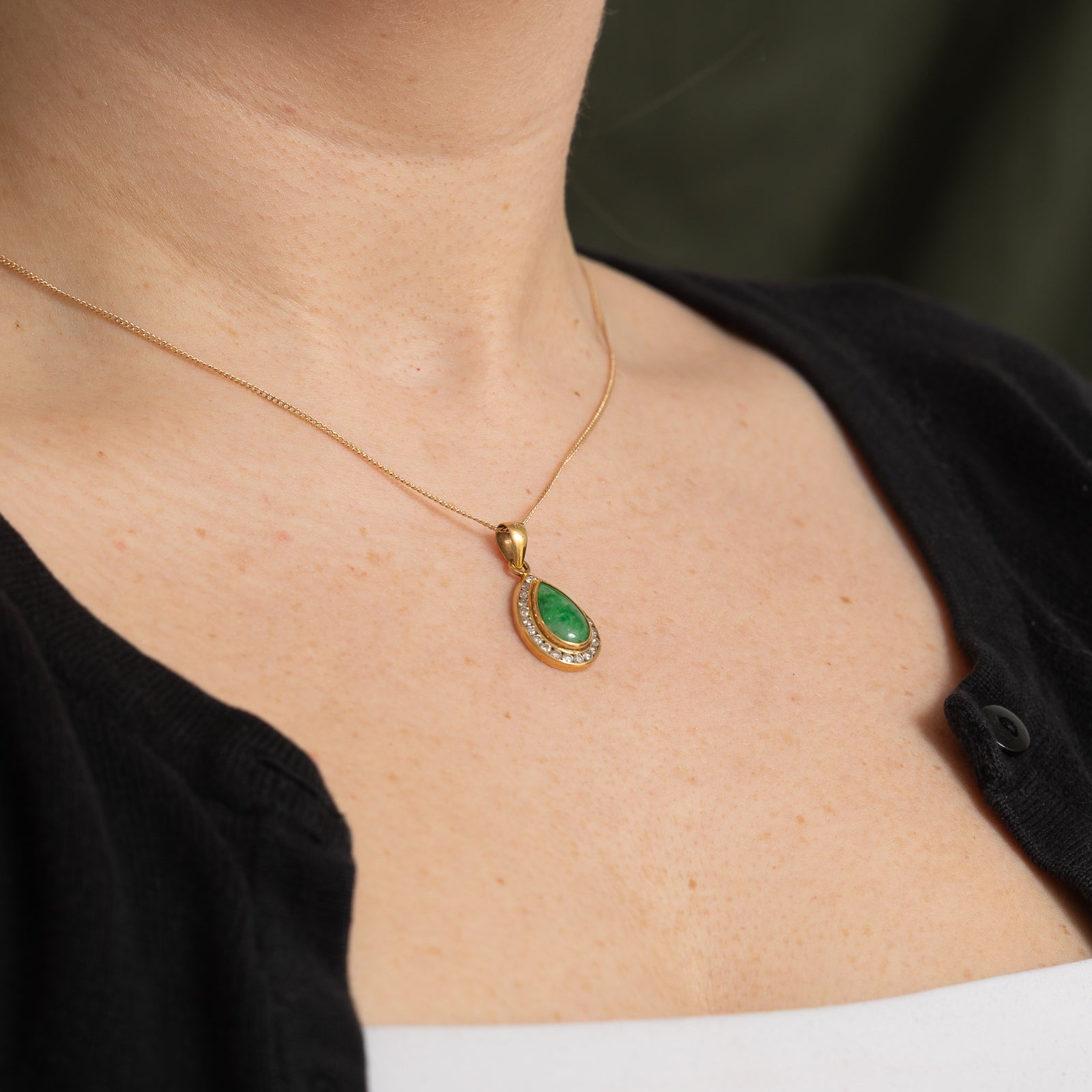 Jadeite & Diamond Halo Pear Shaped Pendant | 2.90ct, 0.60ctw
