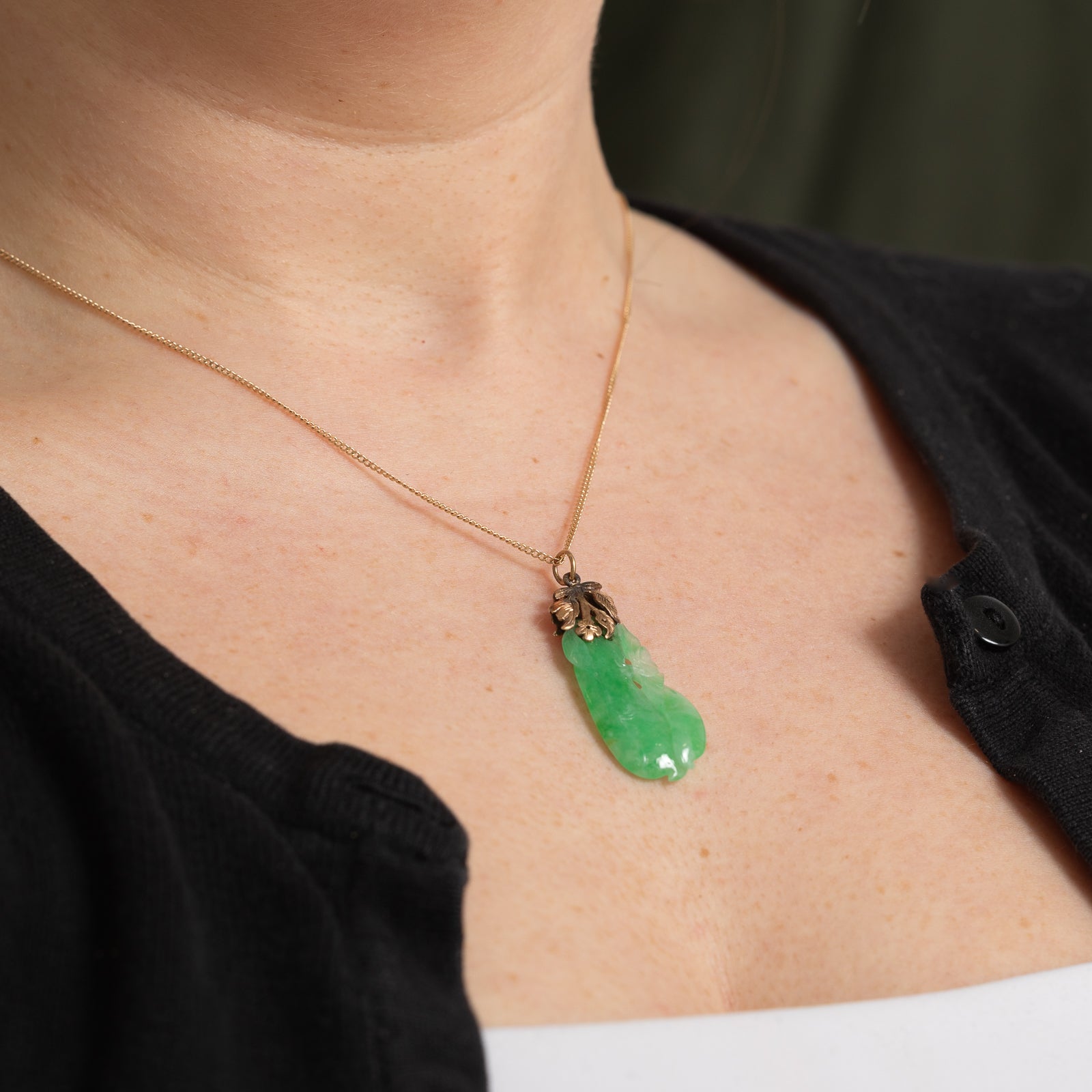 Carved Jadeite Drop Pendant | 14.00ct