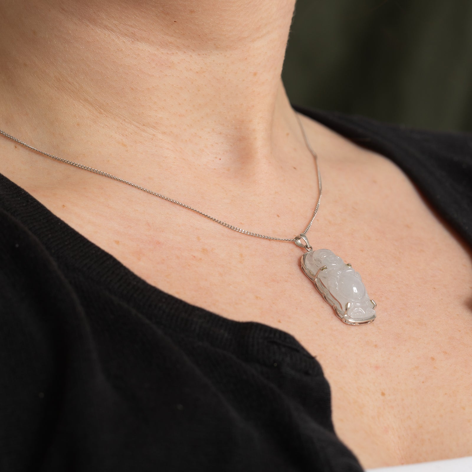 Carved Grey Jadeite Buddha Pendant | 21.00ct