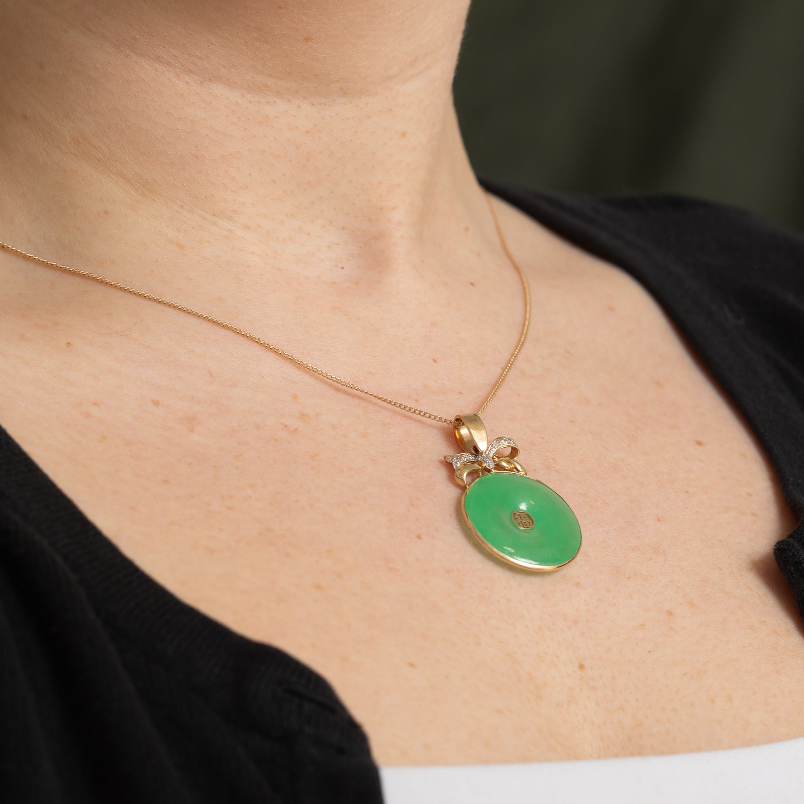 Donut Jadeite & Diamond Pendant | 18.00ct, 0.03ctw
