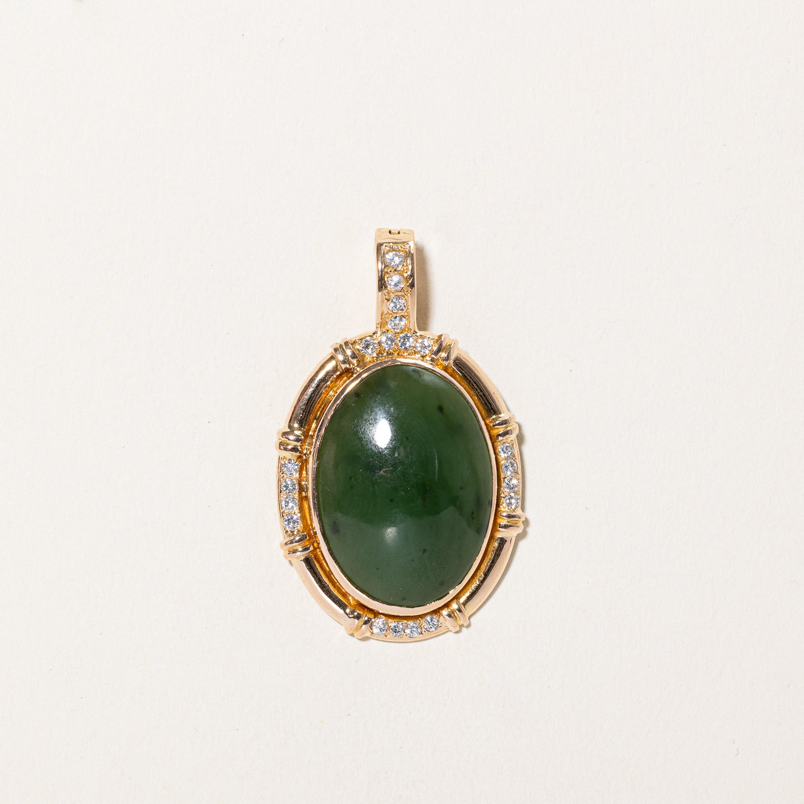 Nephrite Jade & Diamond Pendant | 18.00ct, 0.30ctw