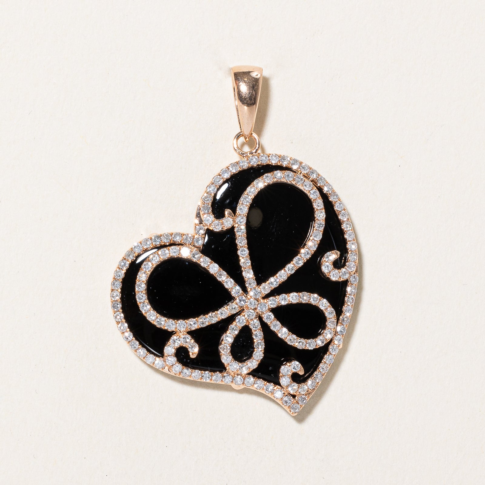 Onyx & Diamond Heart Pendant | 18.00ct, 0.40ctw