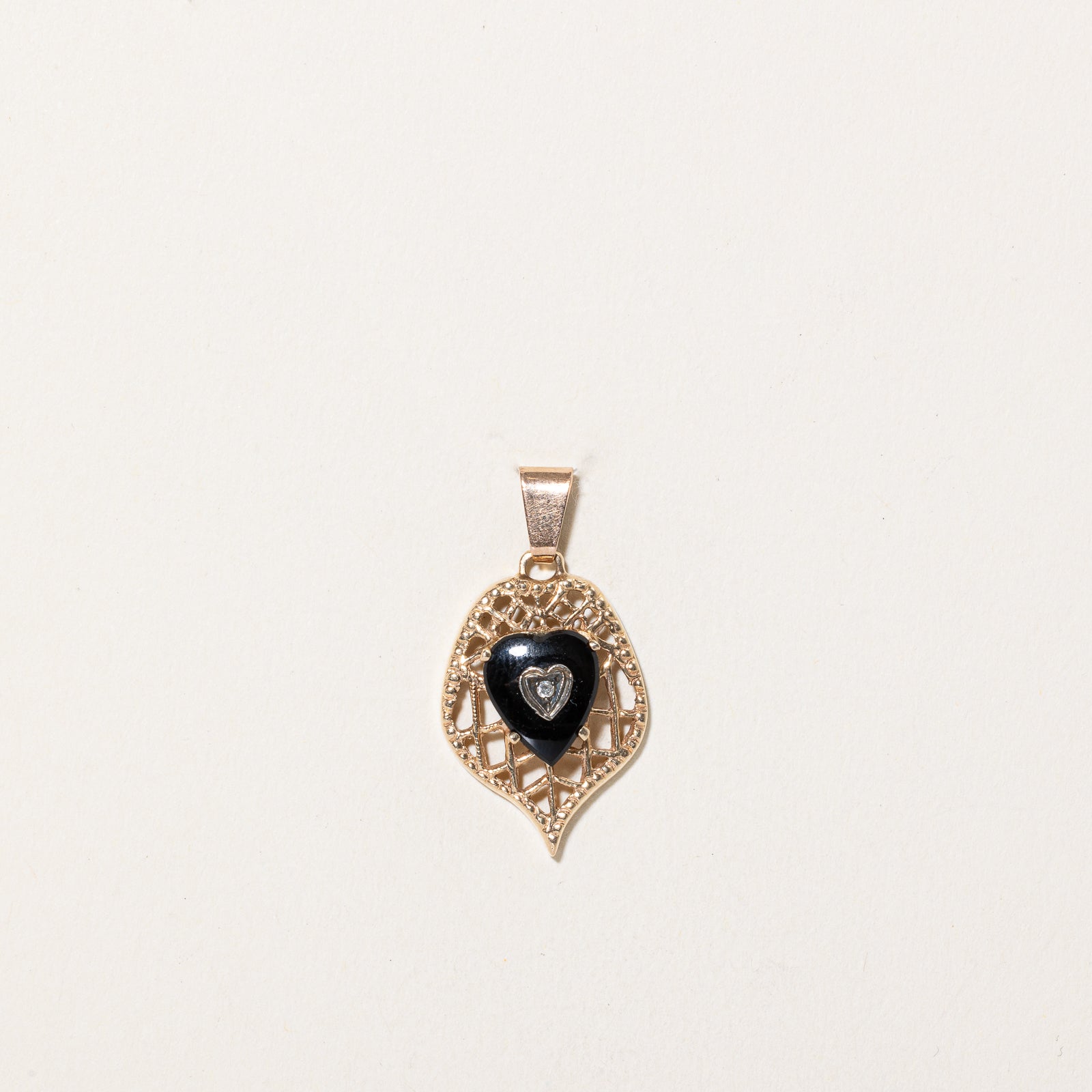 Onyx & Diamond Heart Pendant | 1.10ct, 0.005ct