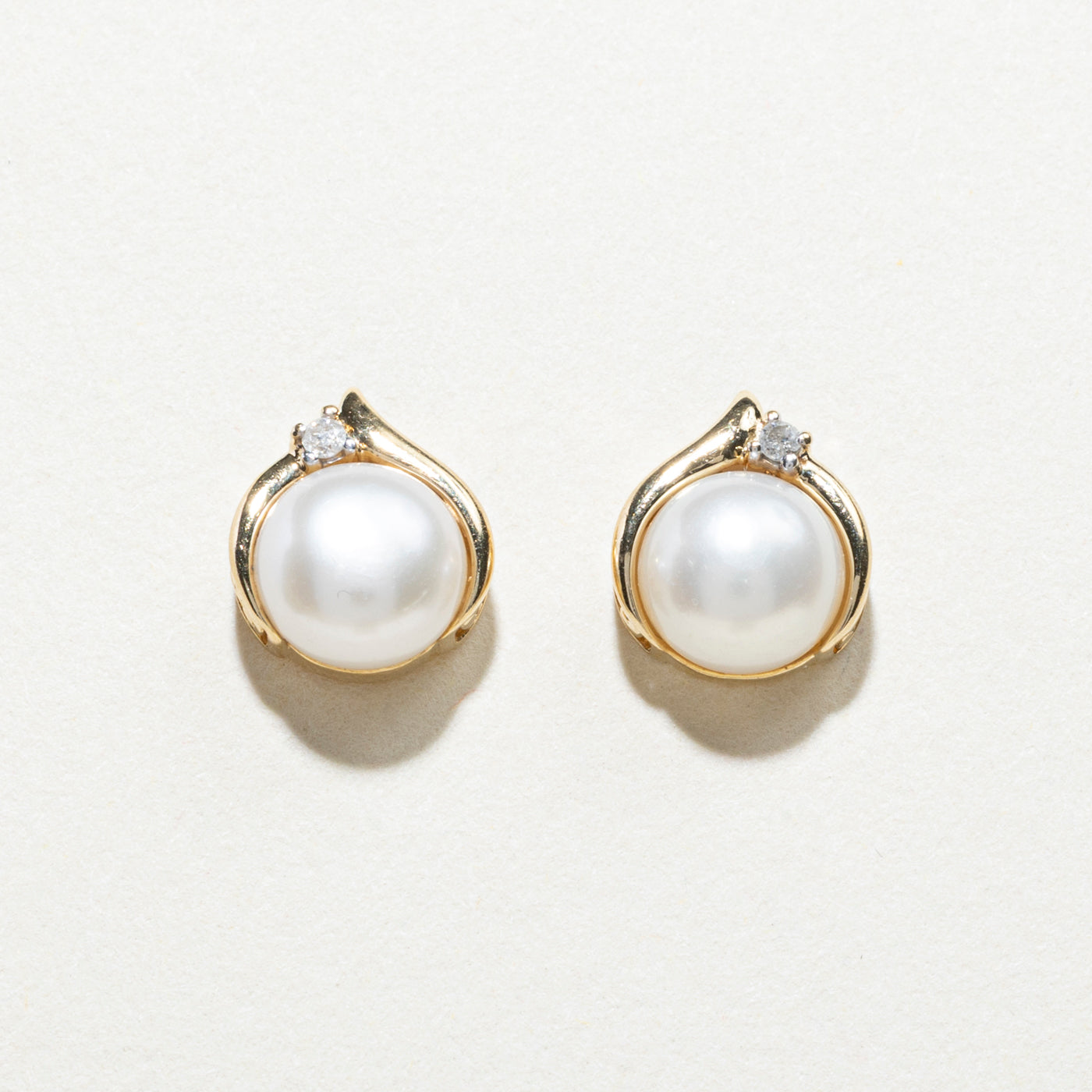 Pearl & Diamond Stud Earrings | 0.03ctw