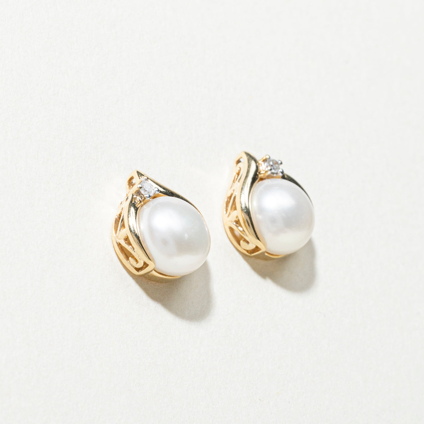 Pearl & Diamond Stud Earrings | 0.03ctw