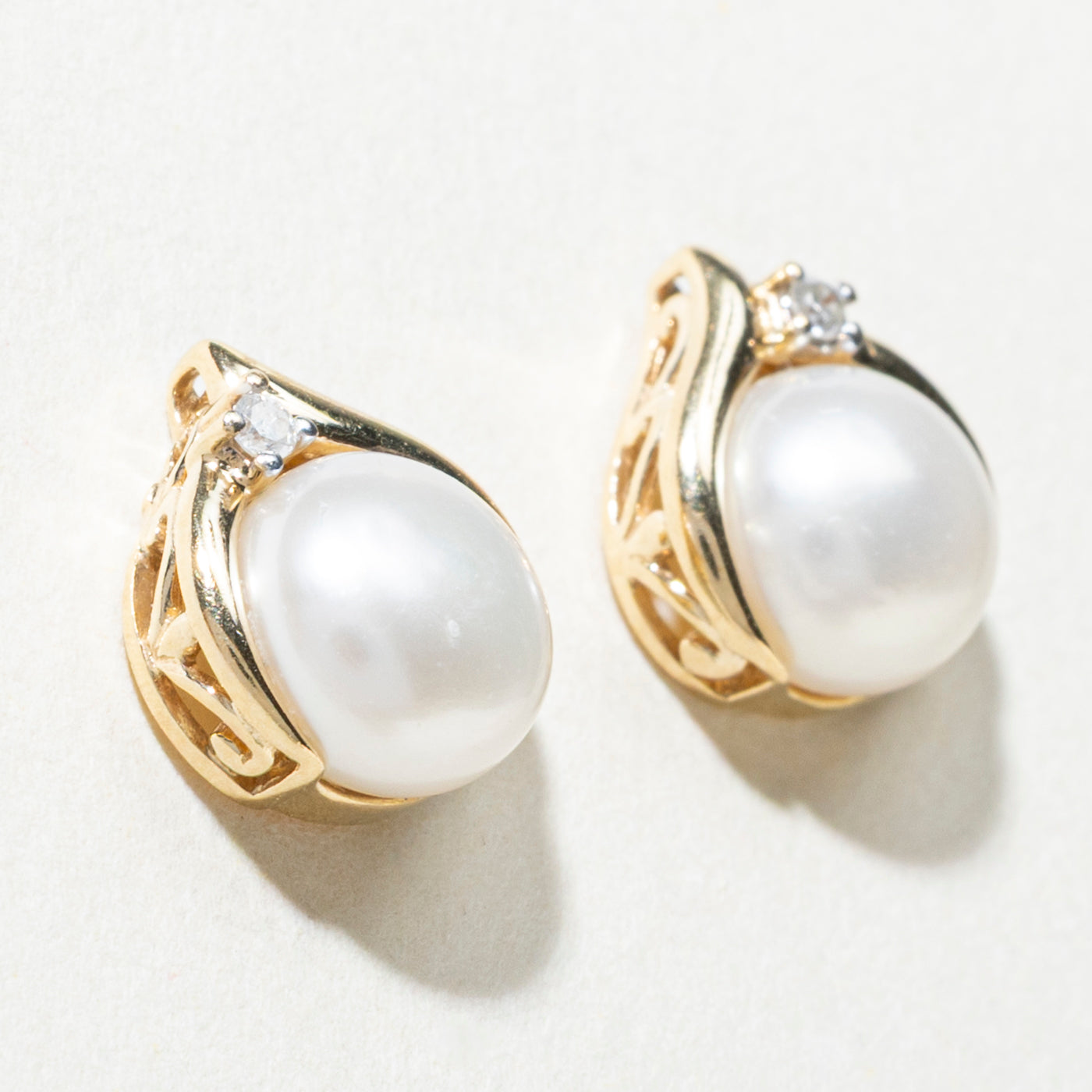 Pearl & Diamond Stud Earrings | 0.03ctw