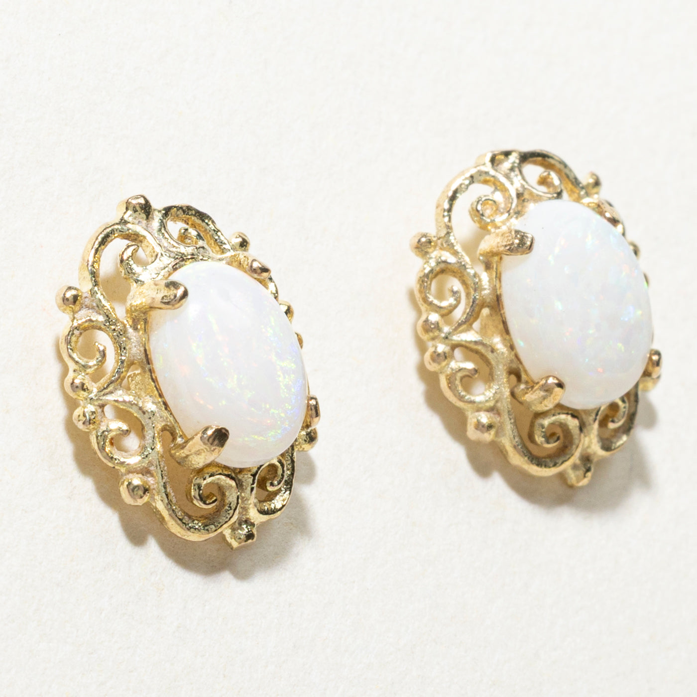 9K Opal Ornate Stud Earrings | 1.20ctw