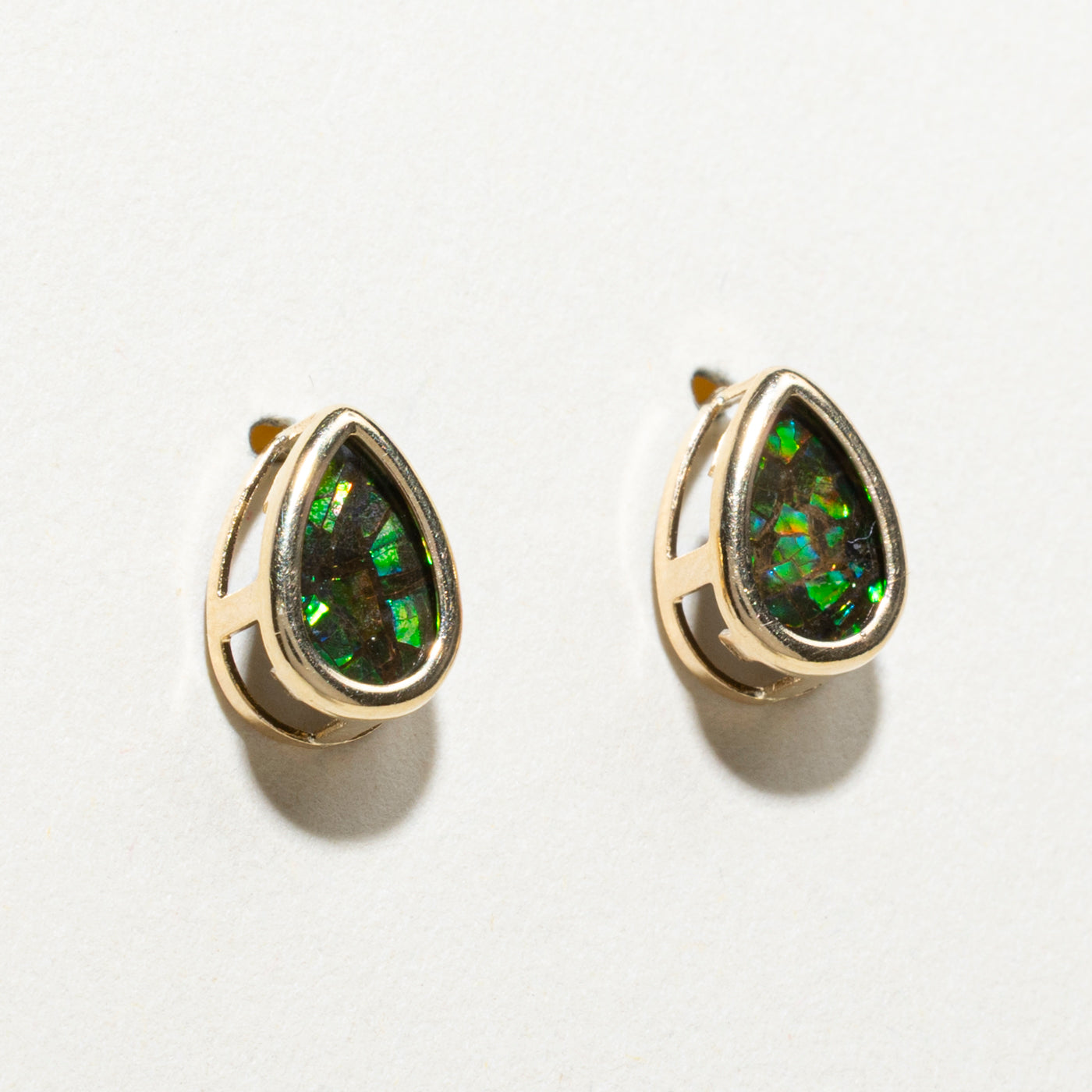 14K Pear Cut Ammolite Stud Earrings | 0.80ctw