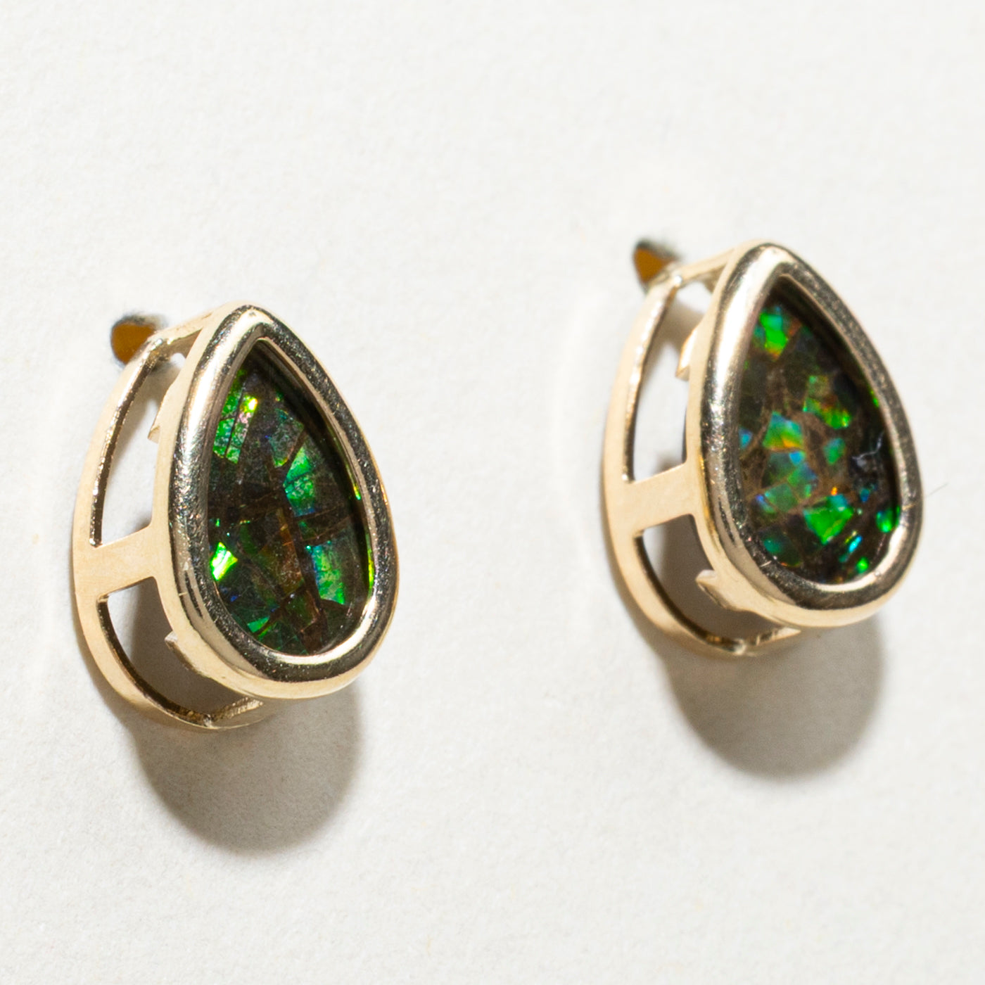 14K Pear Cut Ammolite Stud Earrings | 0.80ctw