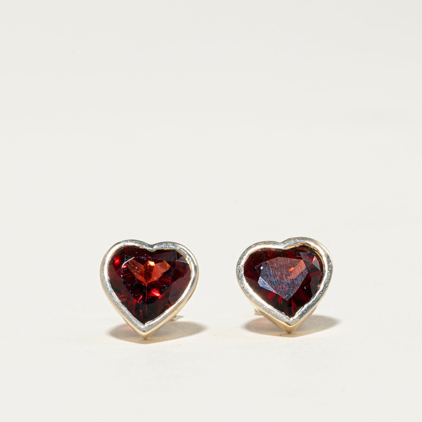 Bezel Set Heart Cut Garnet Stud Earrings | 4.00ctw