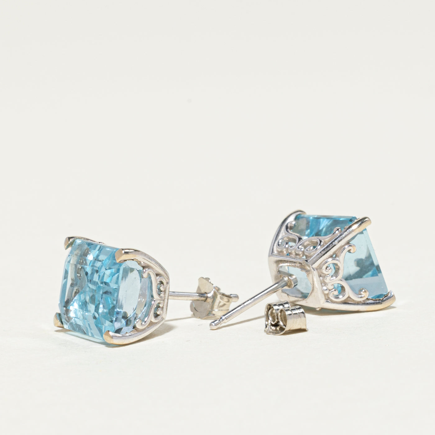 14K Blue Topaz Stud Earrings | 8.00ctw