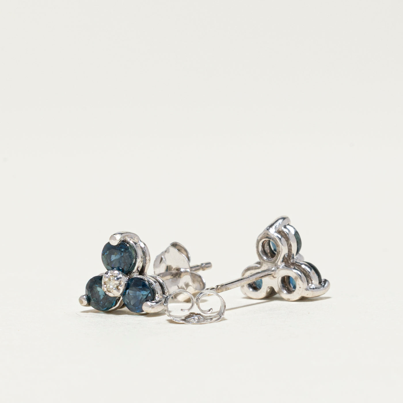 Sapphire & Diamond Cluster Stud Earrings | 0.85ctw, 0.02ctw