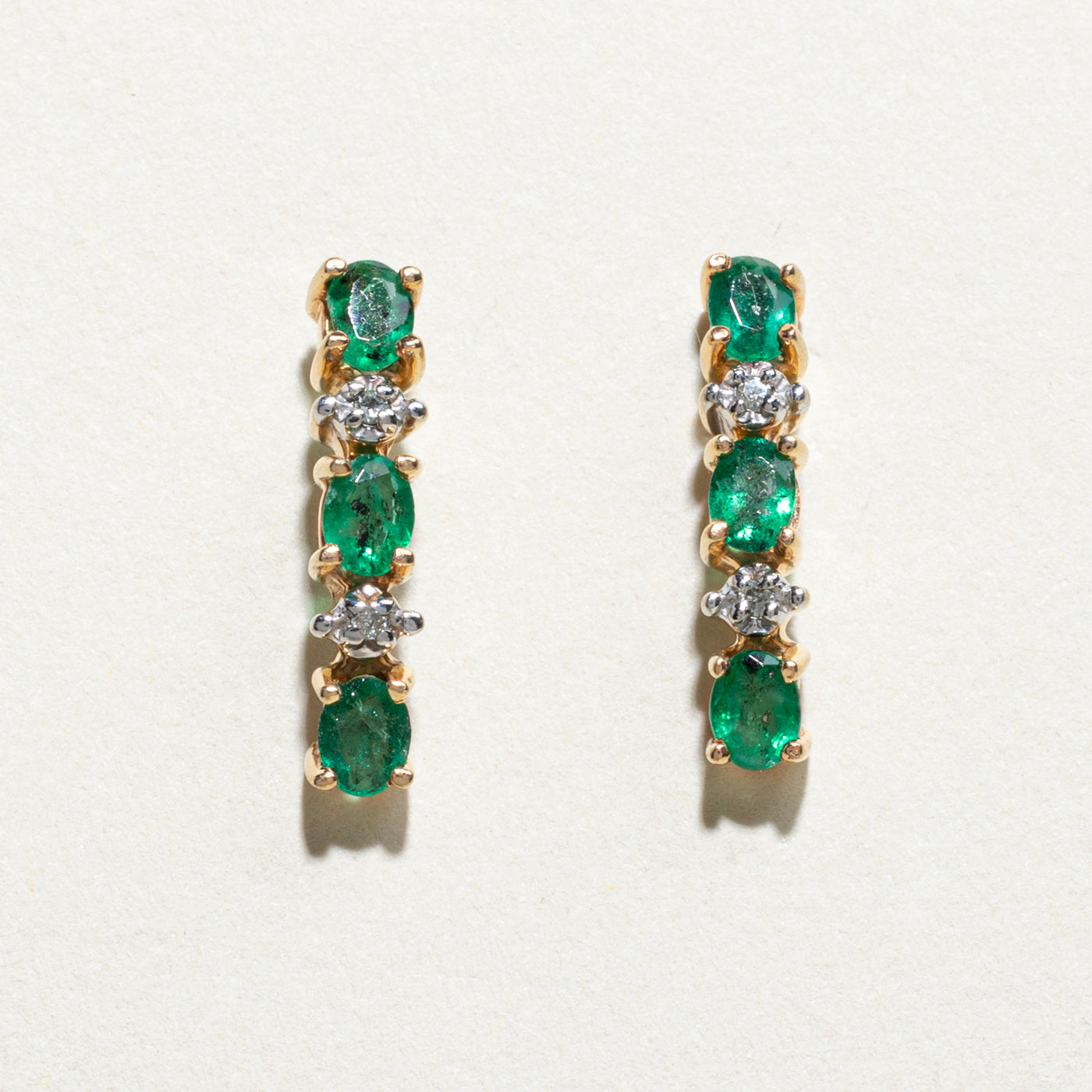 Emerald & Diamond Drop Earrings | 0.72ctw, 0.02ctw