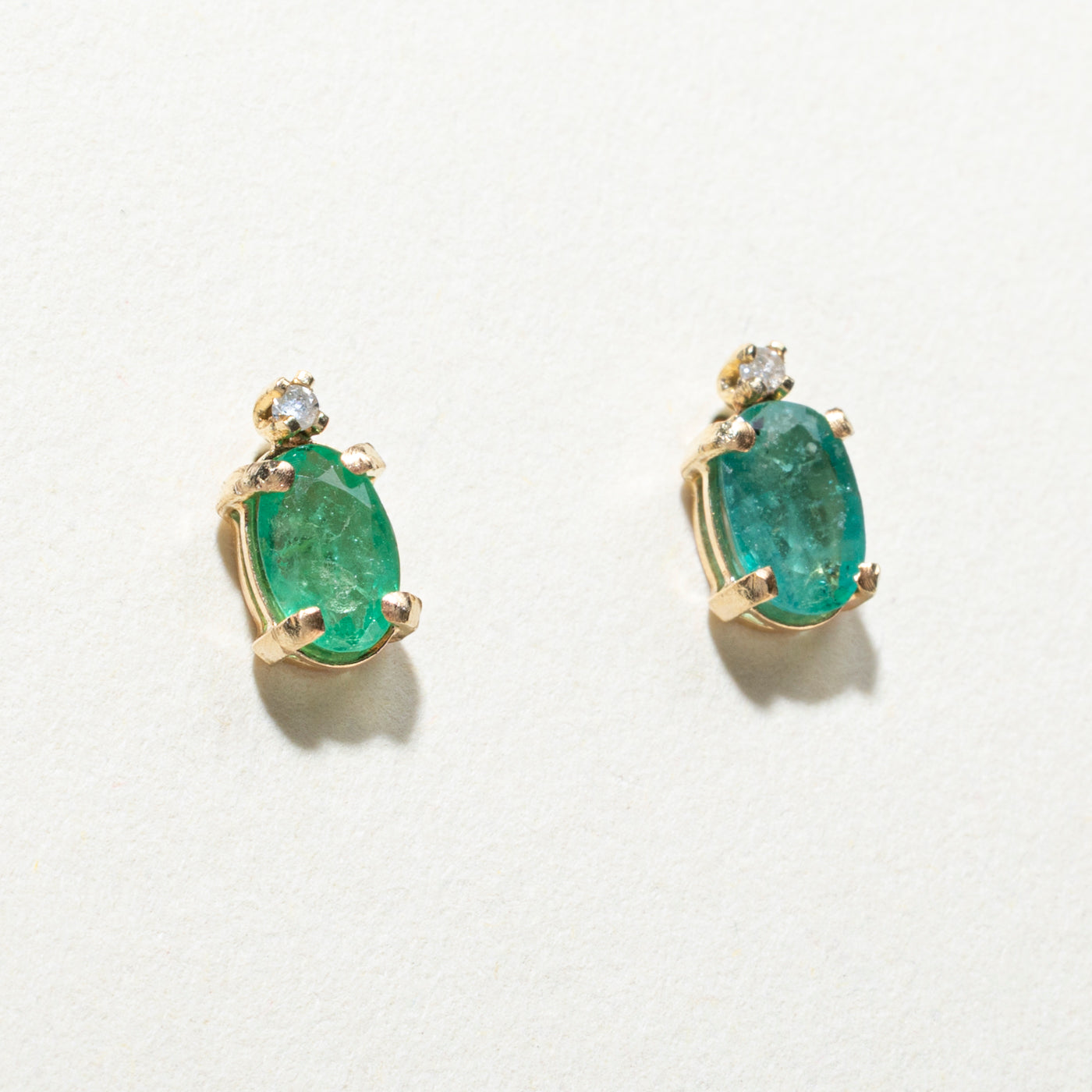 Emerald & Diamond Stud Earrings & Pendant Set | 1.00ctw, 0.02ctw