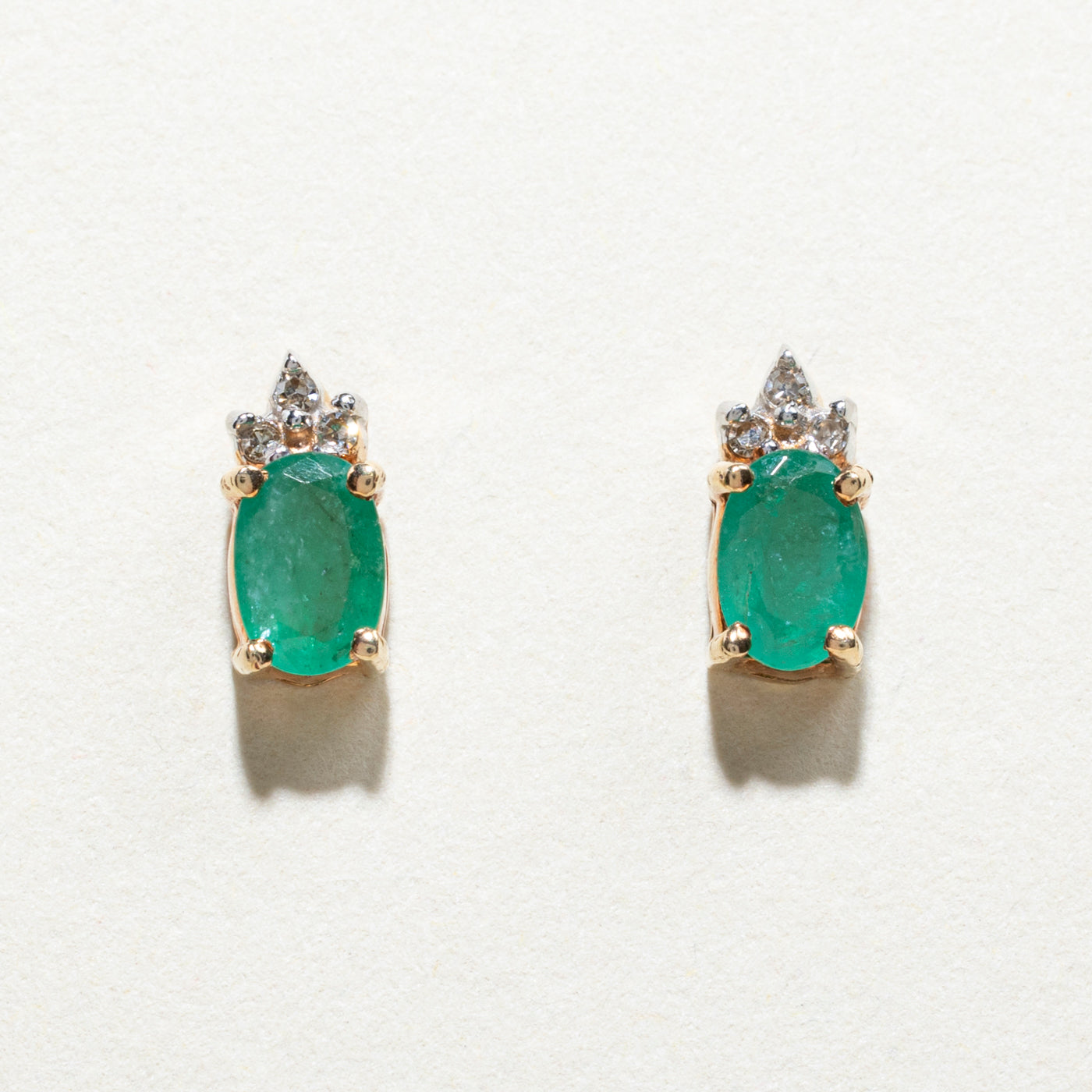 Emerald & Diamond Stud Earrings | 0.76ctw, 0.06ctw