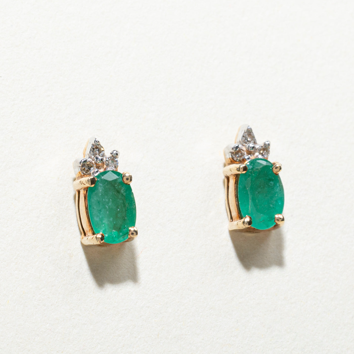Emerald & Diamond Stud Earrings | 0.76ctw, 0.06ctw